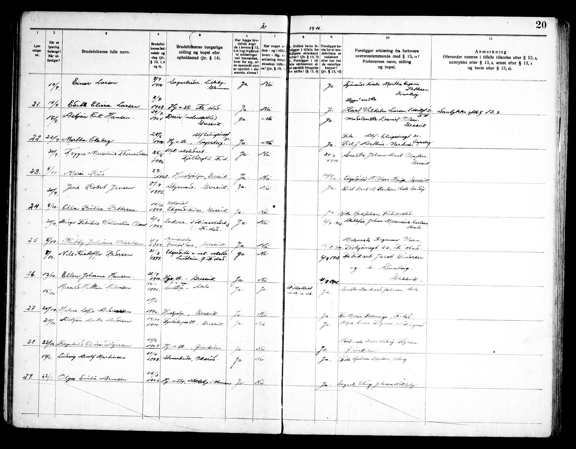 Onsøy prestekontor Kirkebøker, AV/SAO-A-10914/H/Hb/L0001: Banns register no. II 1, 1919-1949, p. 20