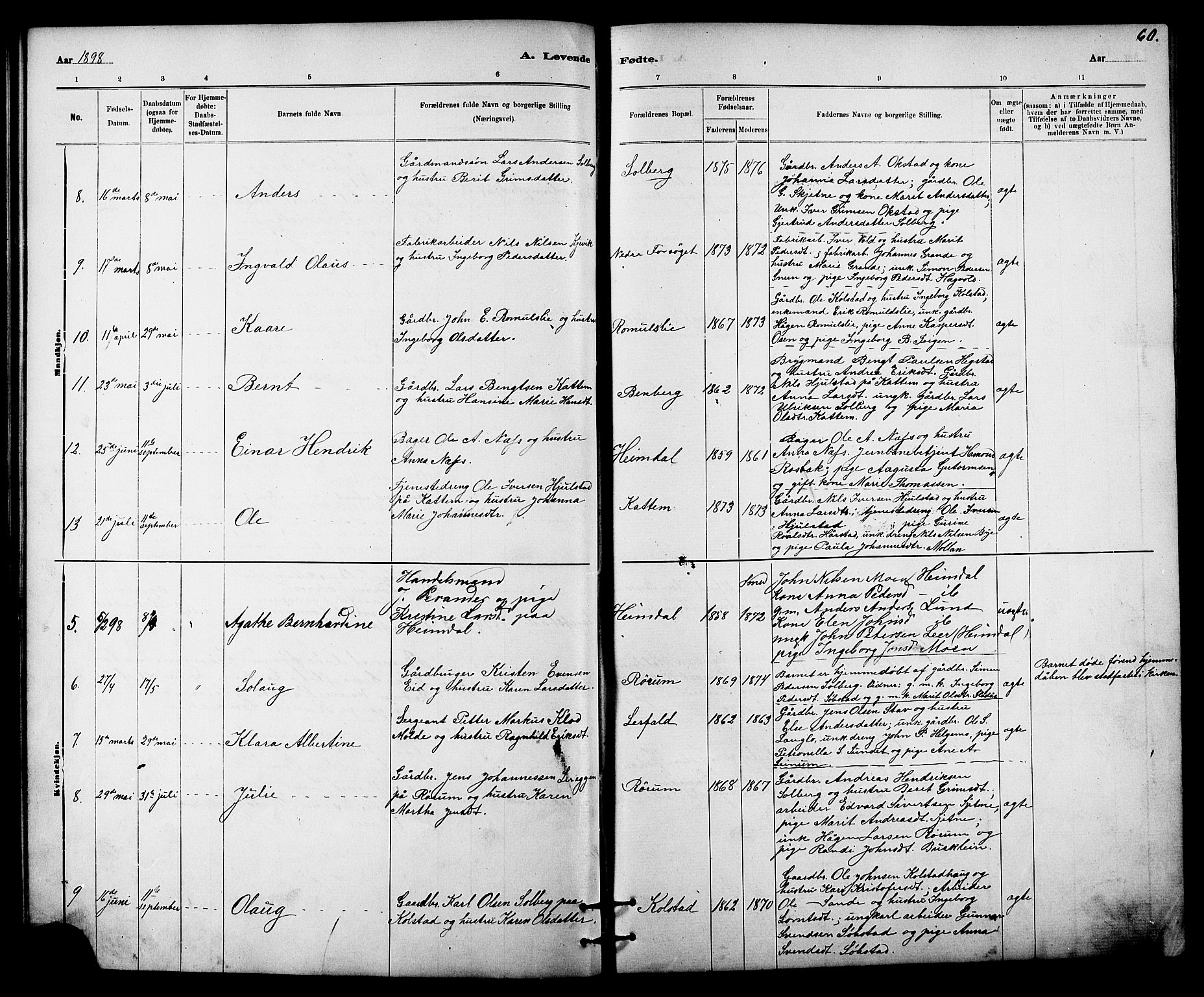 Ministerialprotokoller, klokkerbøker og fødselsregistre - Sør-Trøndelag, AV/SAT-A-1456/613/L0395: Parish register (copy) no. 613C03, 1887-1909, p. 60