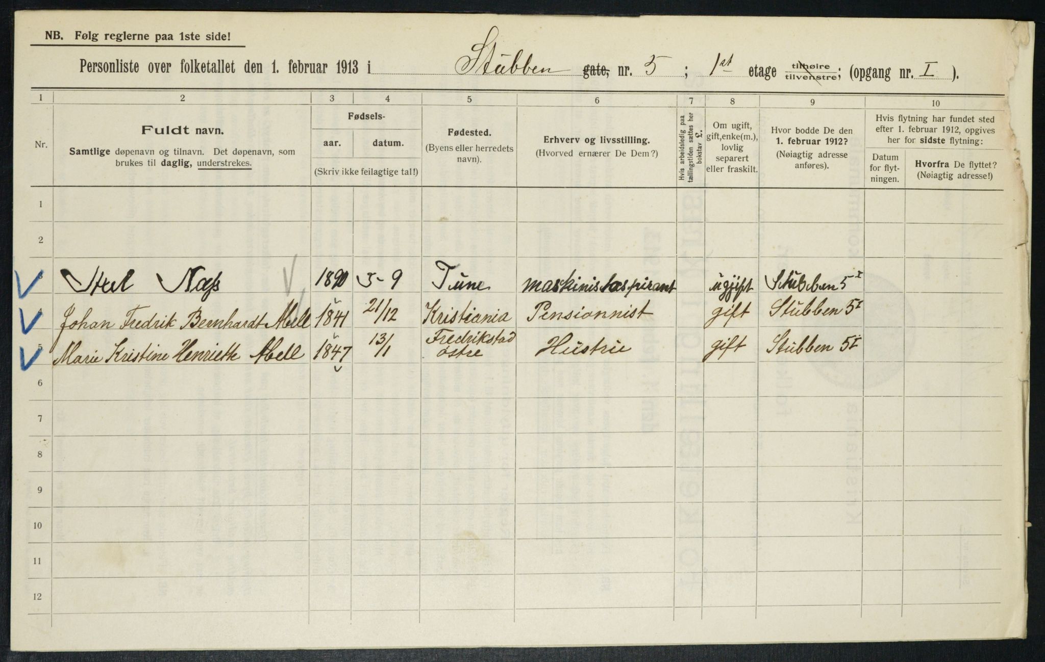 OBA, Municipal Census 1913 for Kristiania, 1913, p. 104601