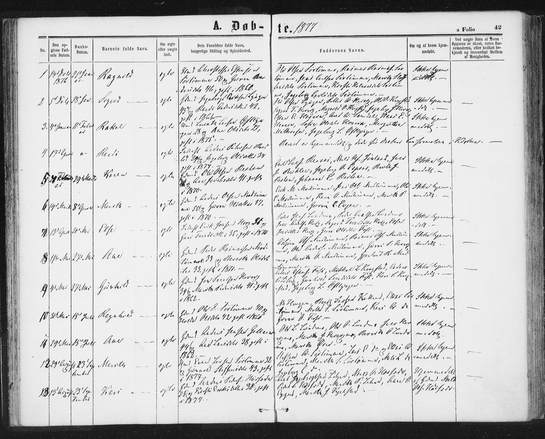 Ministerialprotokoller, klokkerbøker og fødselsregistre - Sør-Trøndelag, SAT/A-1456/692/L1104: Parish register (official) no. 692A04, 1862-1878, p. 42
