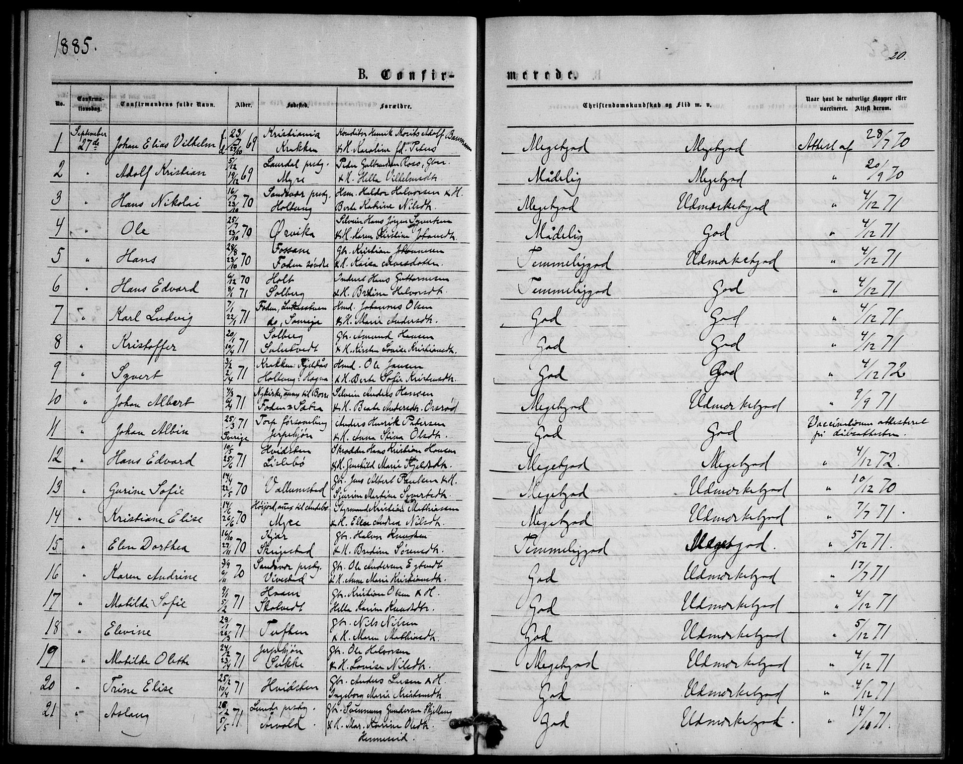 Ramnes kirkebøker, AV/SAKO-A-314/F/Fd/L0002: Curate's parish register no. IV 2, 1872-1886, p. 20