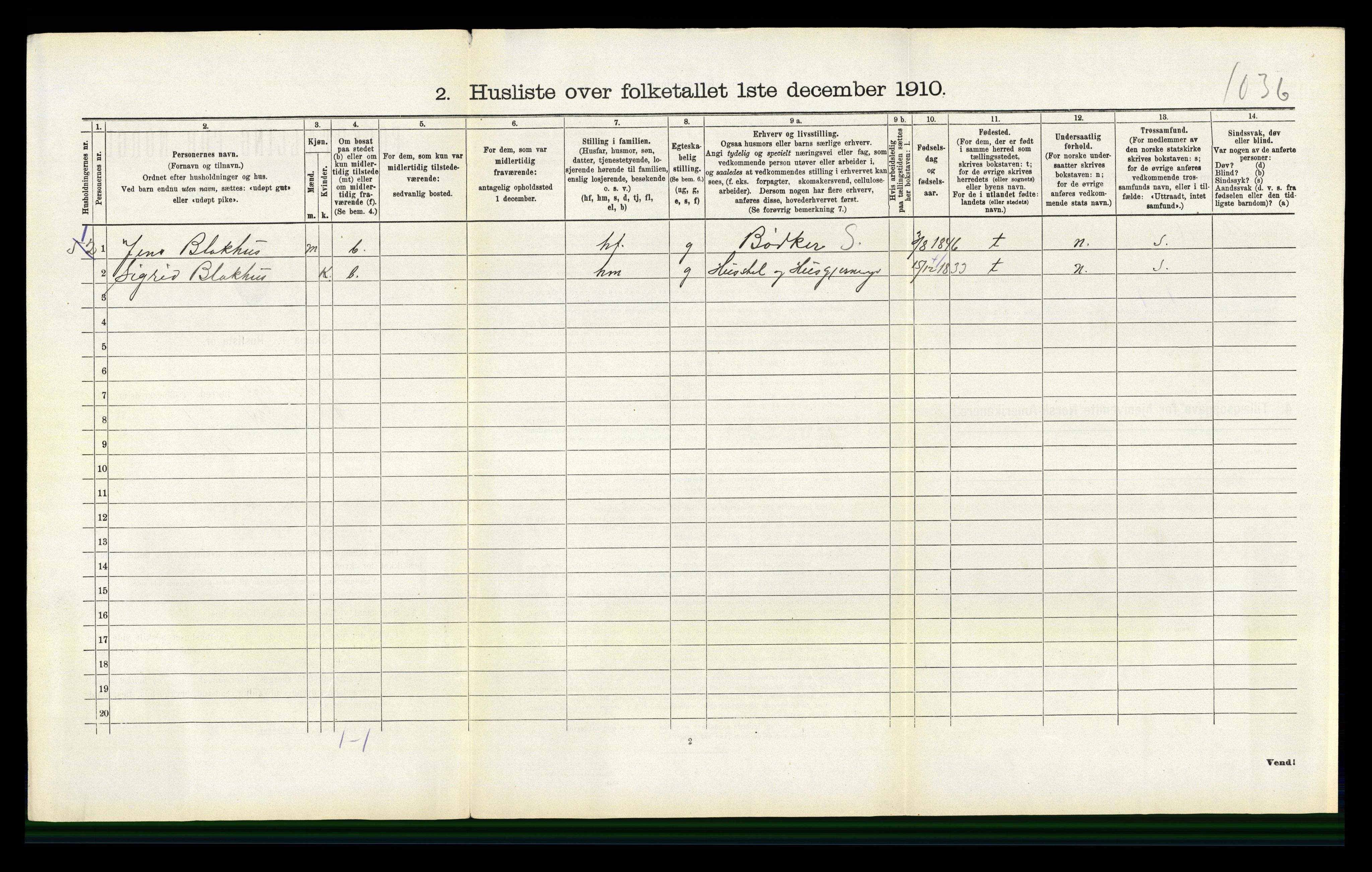 RA, 1910 census for Fjelberg, 1910, p. 816