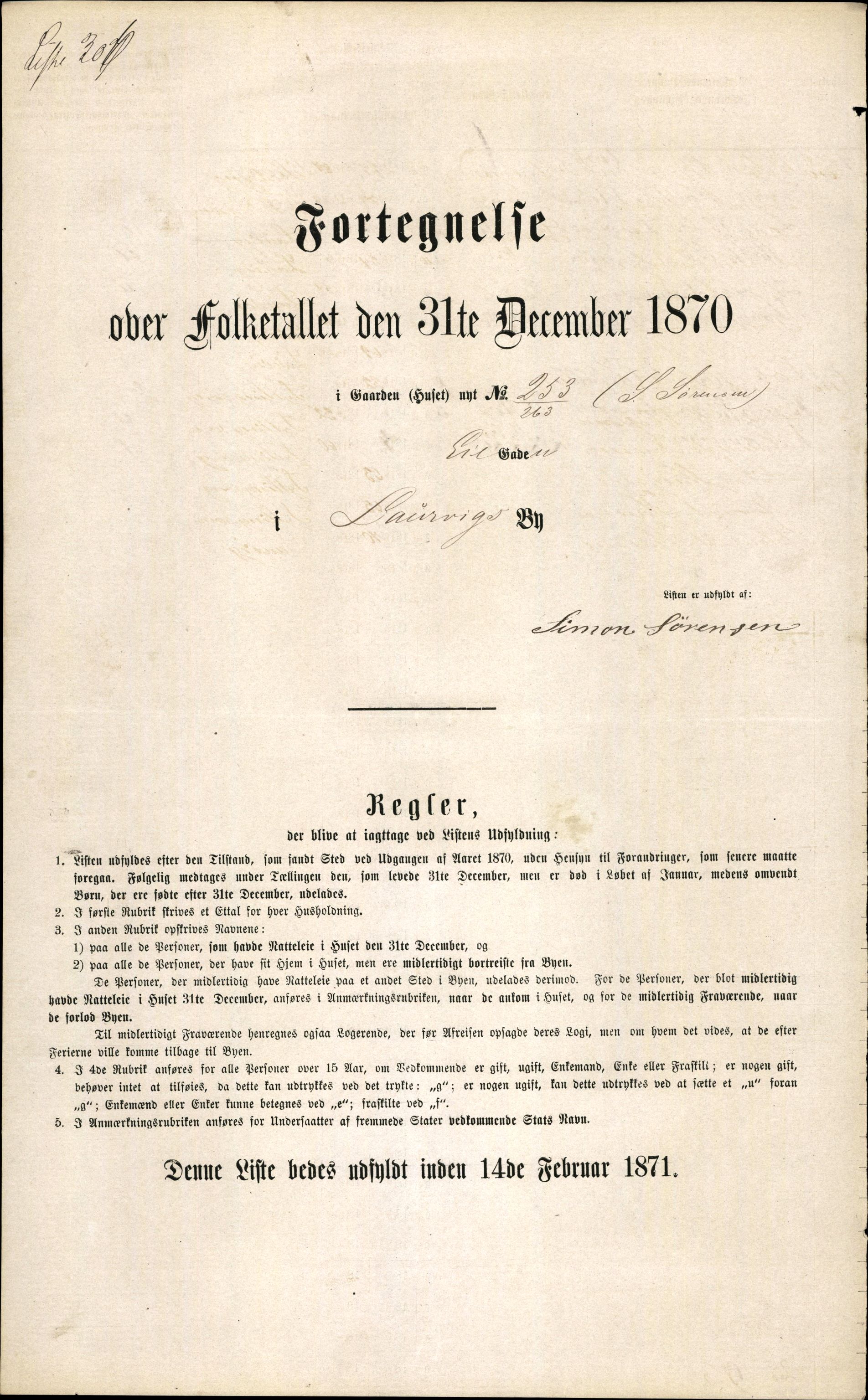 RA, 1870 census for 0707 Larvik, 1870, p. 629