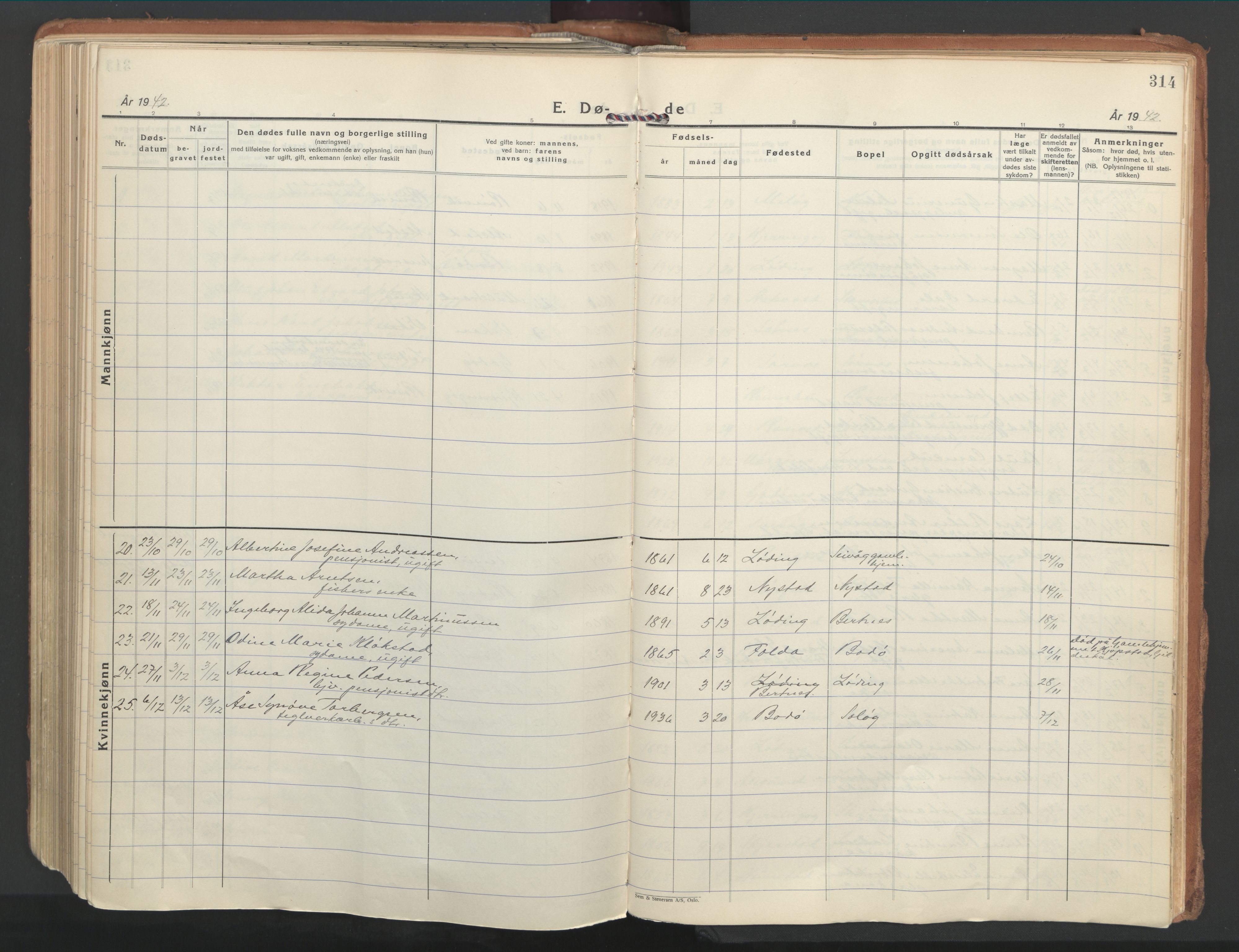 Ministerialprotokoller, klokkerbøker og fødselsregistre - Nordland, SAT/A-1459/802/L0061: Parish register (official) no. 802A08, 1933-1946, p. 314