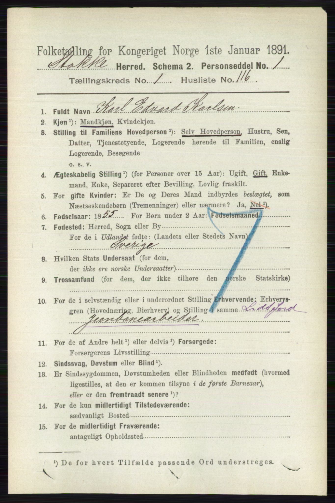 RA, 1891 census for 0720 Stokke, 1891, p. 849