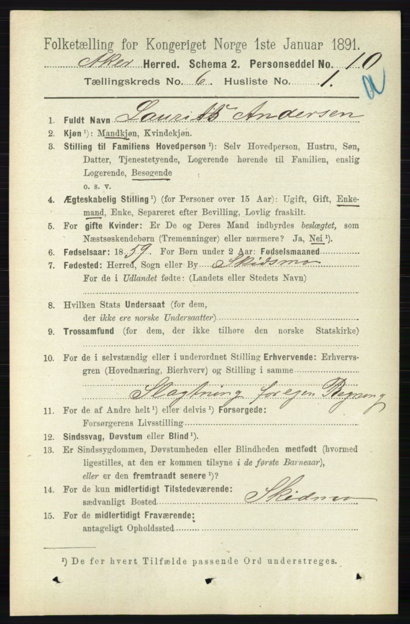 RA, 1891 census for 0218 Aker, 1891, p. 5521