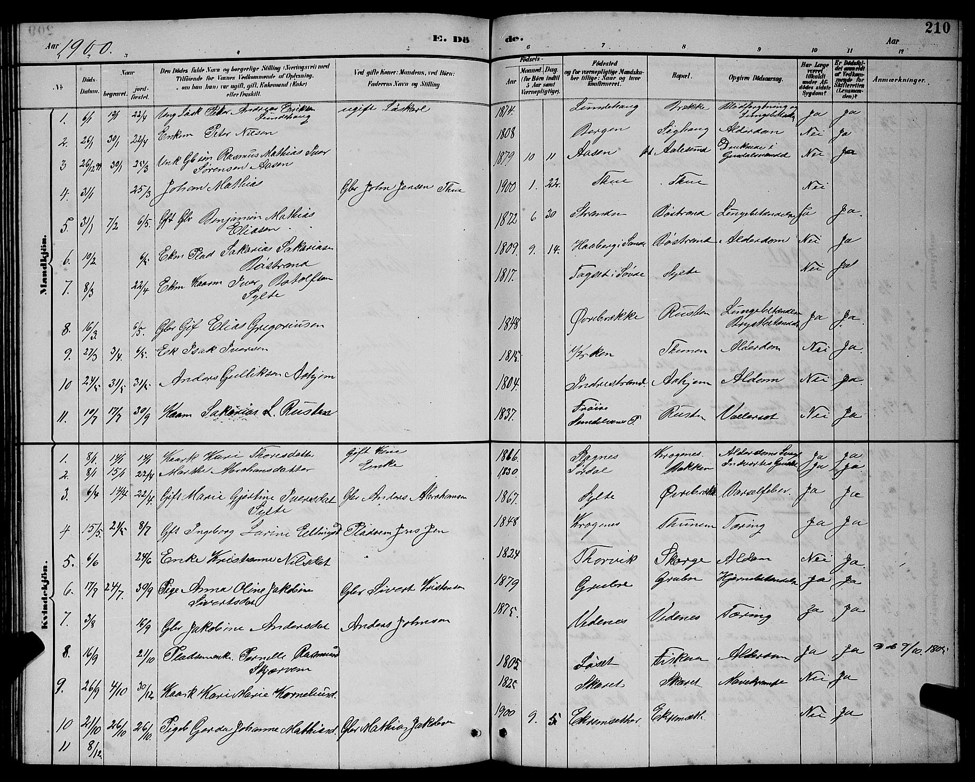 Ministerialprotokoller, klokkerbøker og fødselsregistre - Møre og Romsdal, AV/SAT-A-1454/501/L0017: Parish register (copy) no. 501C03, 1885-1901, p. 210