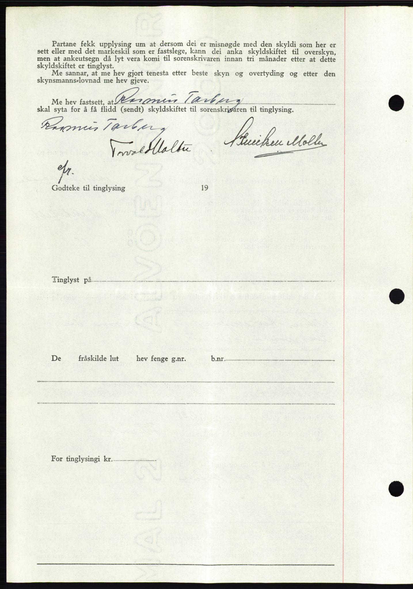 Søre Sunnmøre sorenskriveri, AV/SAT-A-4122/1/2/2C/L0076: Mortgage book no. 2A, 1943-1944, Diary no: : 292/1944