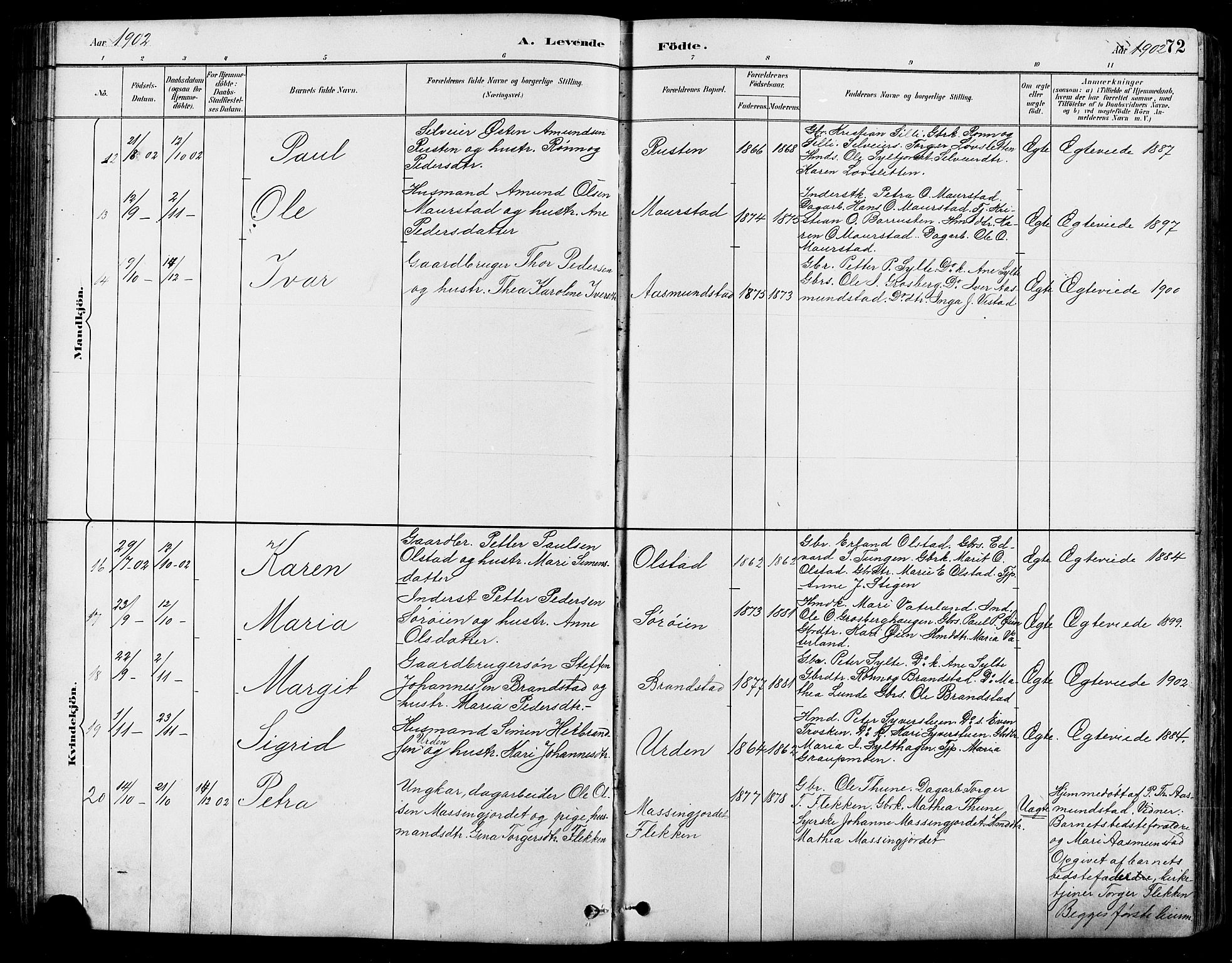 Nord-Fron prestekontor, AV/SAH-PREST-080/H/Ha/Hab/L0005: Parish register (copy) no. 5, 1884-1914, p. 72