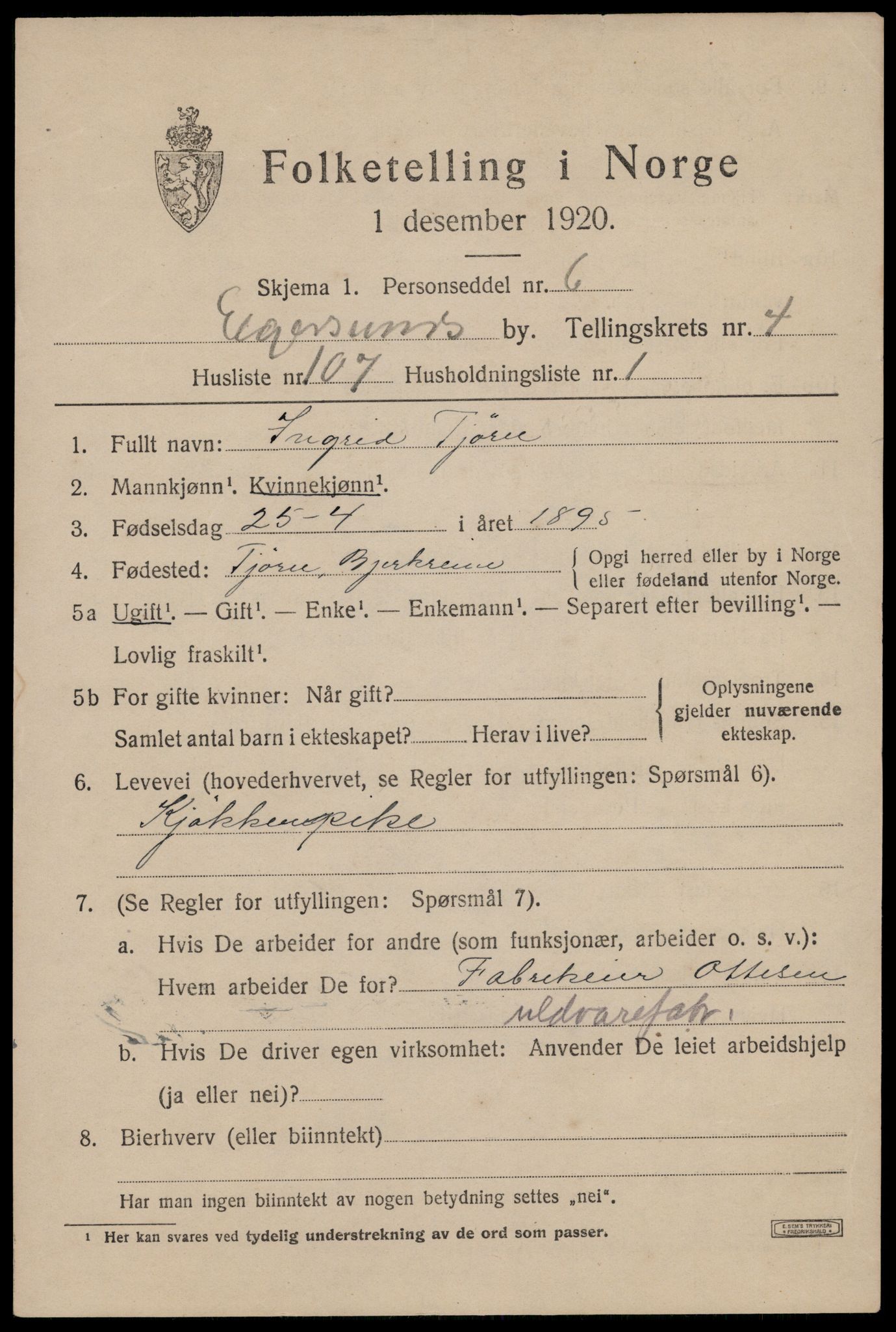 SAST, 1920 census for Egersund town, 1920, p. 8038