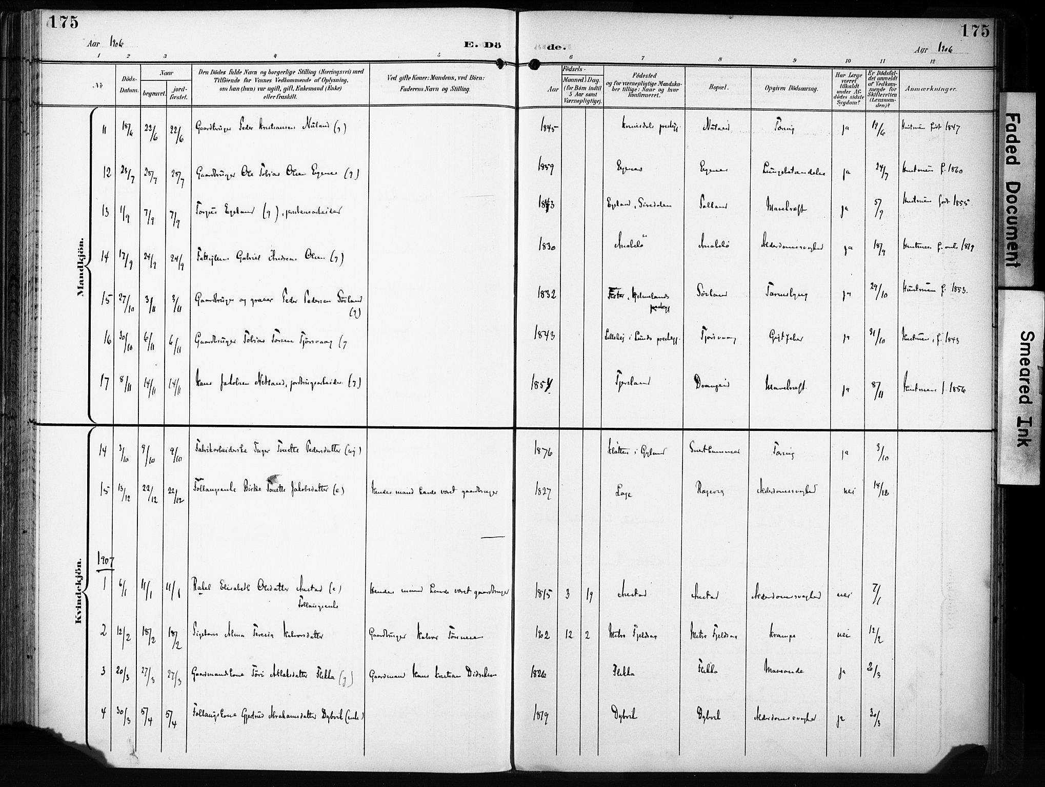 Flekkefjord sokneprestkontor, AV/SAK-1111-0012/F/Fa/Fac/L0009: Parish register (official) no. A 9, 1899-1909, p. 175