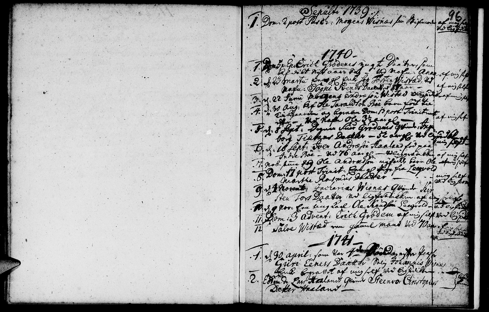 Domkirken sokneprestkontor, SAST/A-101812/001/30/30BA/L0003: Parish register (official) no. A 3 /2, 1738-1760, p. 96