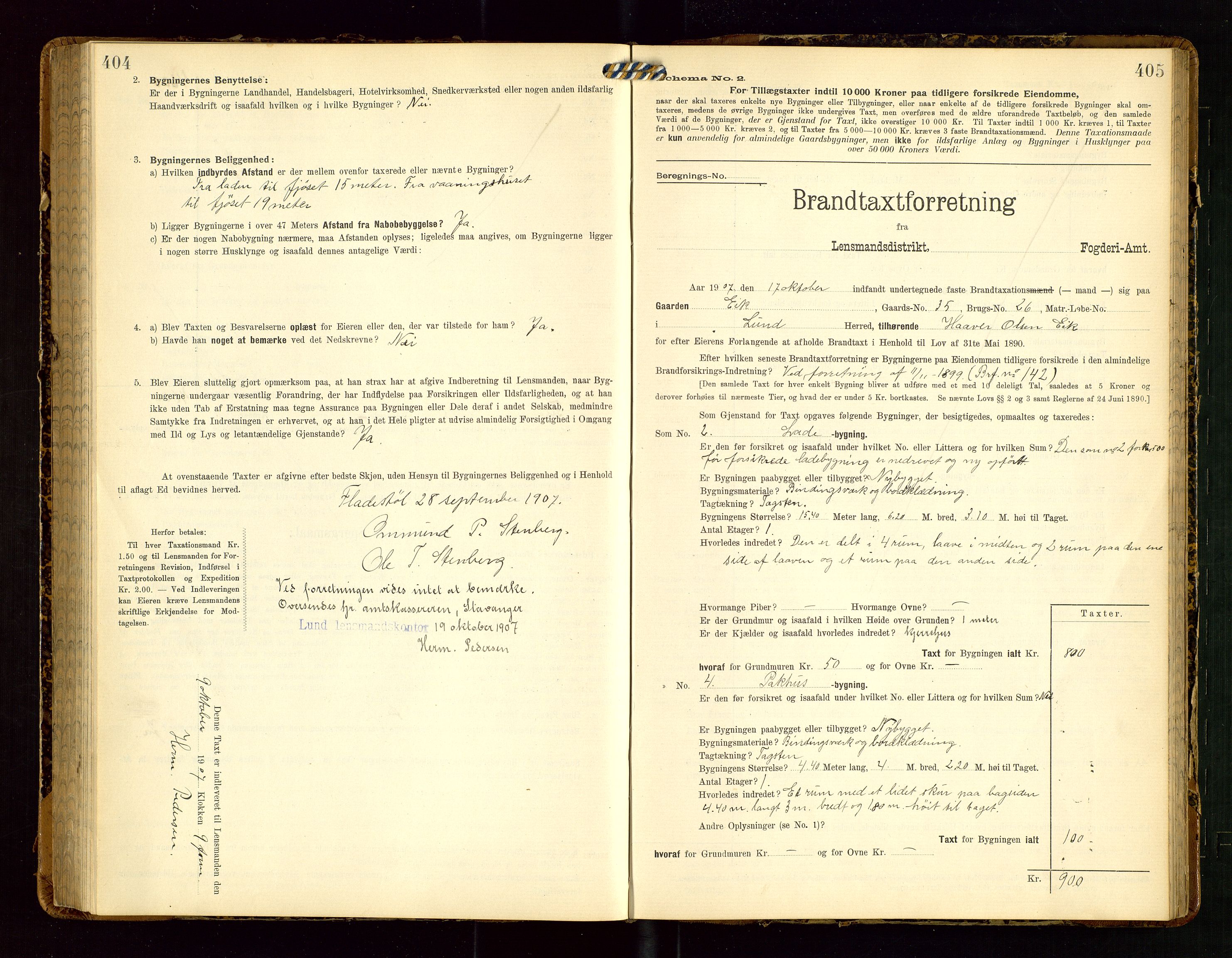 Lund lensmannskontor, SAST/A-100303/Gob/L0002: "Brandtakstprotokol", 1908-1918, p. 404-405