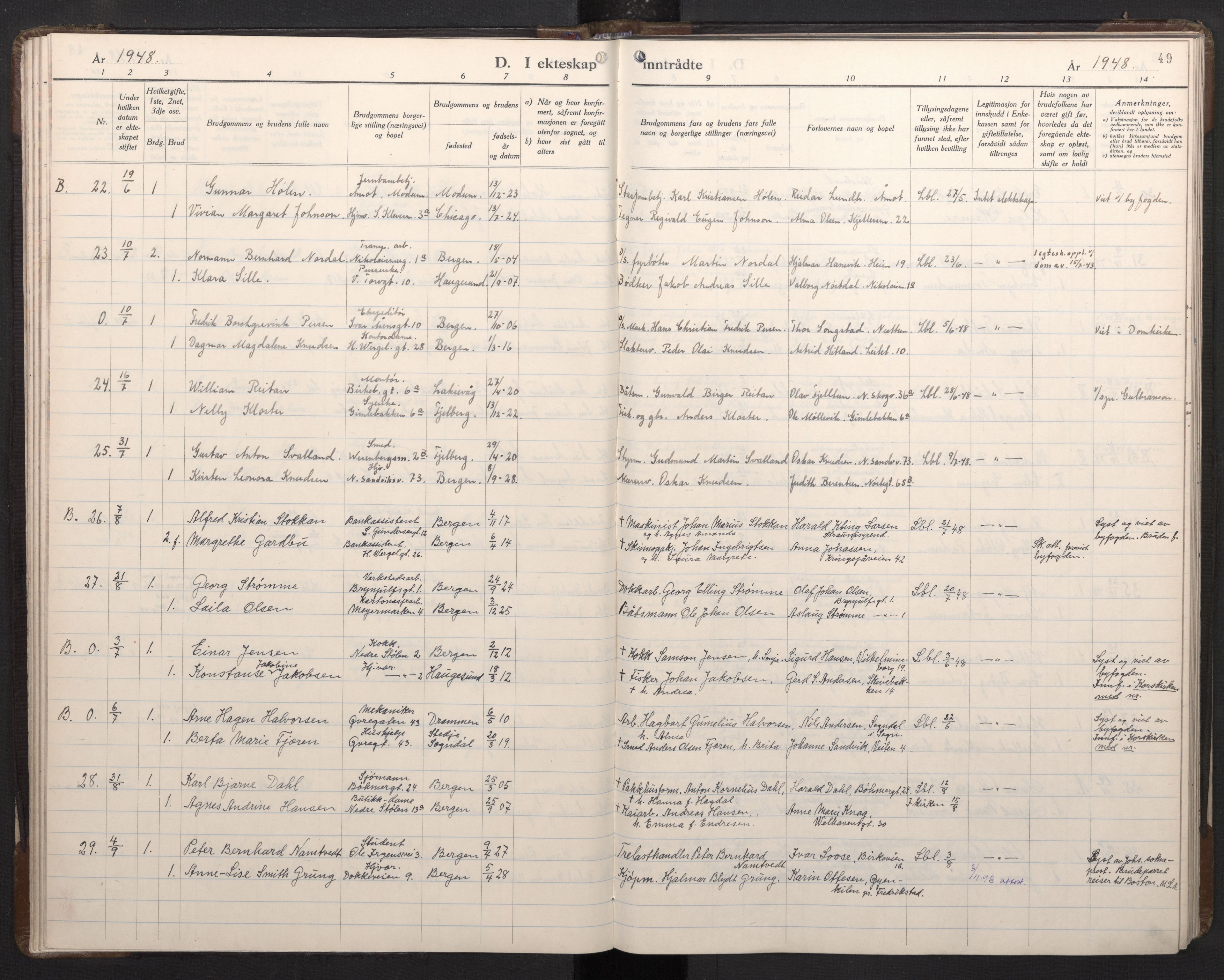 Mariakirken Sokneprestembete, AV/SAB-A-76901/H/Haa/L0019: Parish register (official) no. D 1, 1939-1963, p. 48b-49a