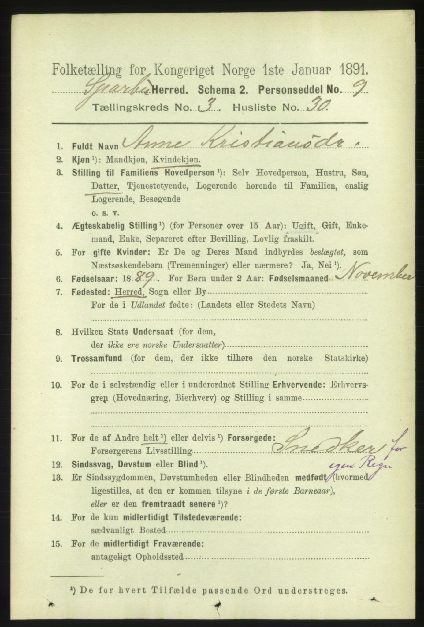 RA, 1891 census for 1731 Sparbu, 1891, p. 1033