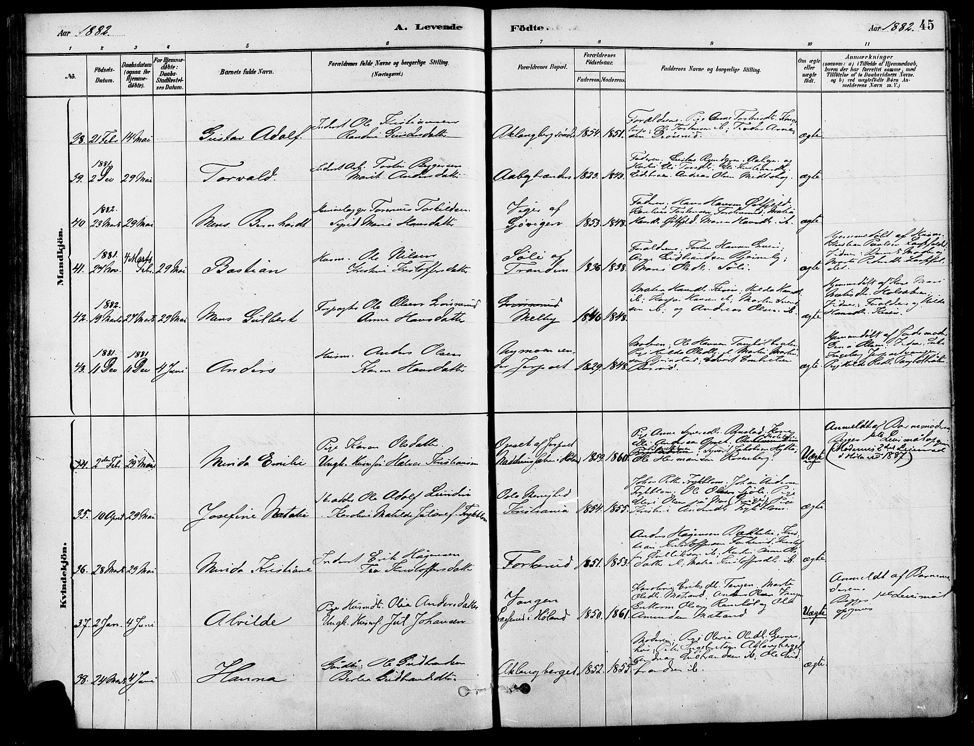 Eidskog prestekontor, SAH/PREST-026/H/Ha/Haa/L0003: Parish register (official) no. 3, 1879-1892, p. 45