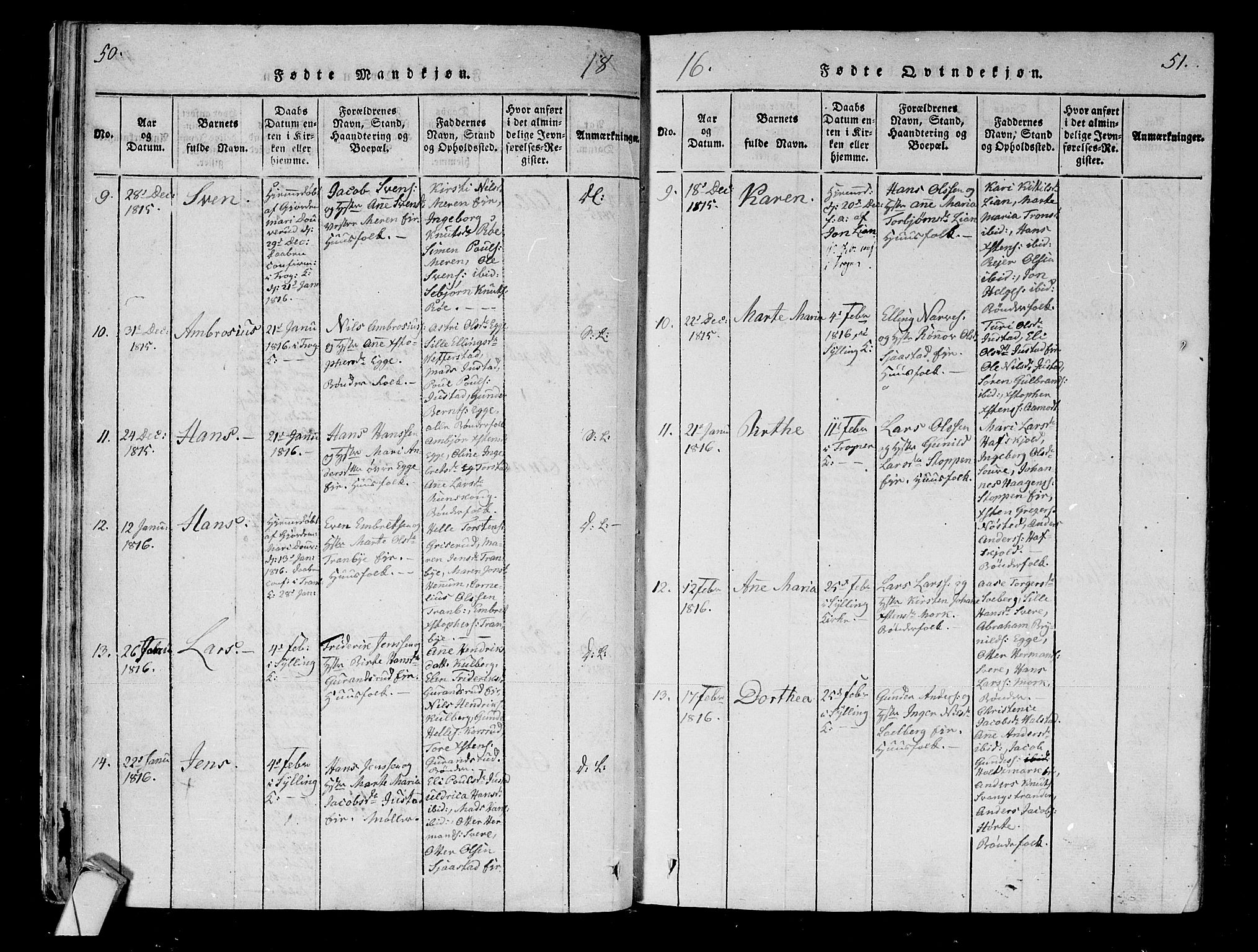 Lier kirkebøker, AV/SAKO-A-230/F/Fa/L0008: Parish register (official) no. I 8, 1813-1825, p. 50-51