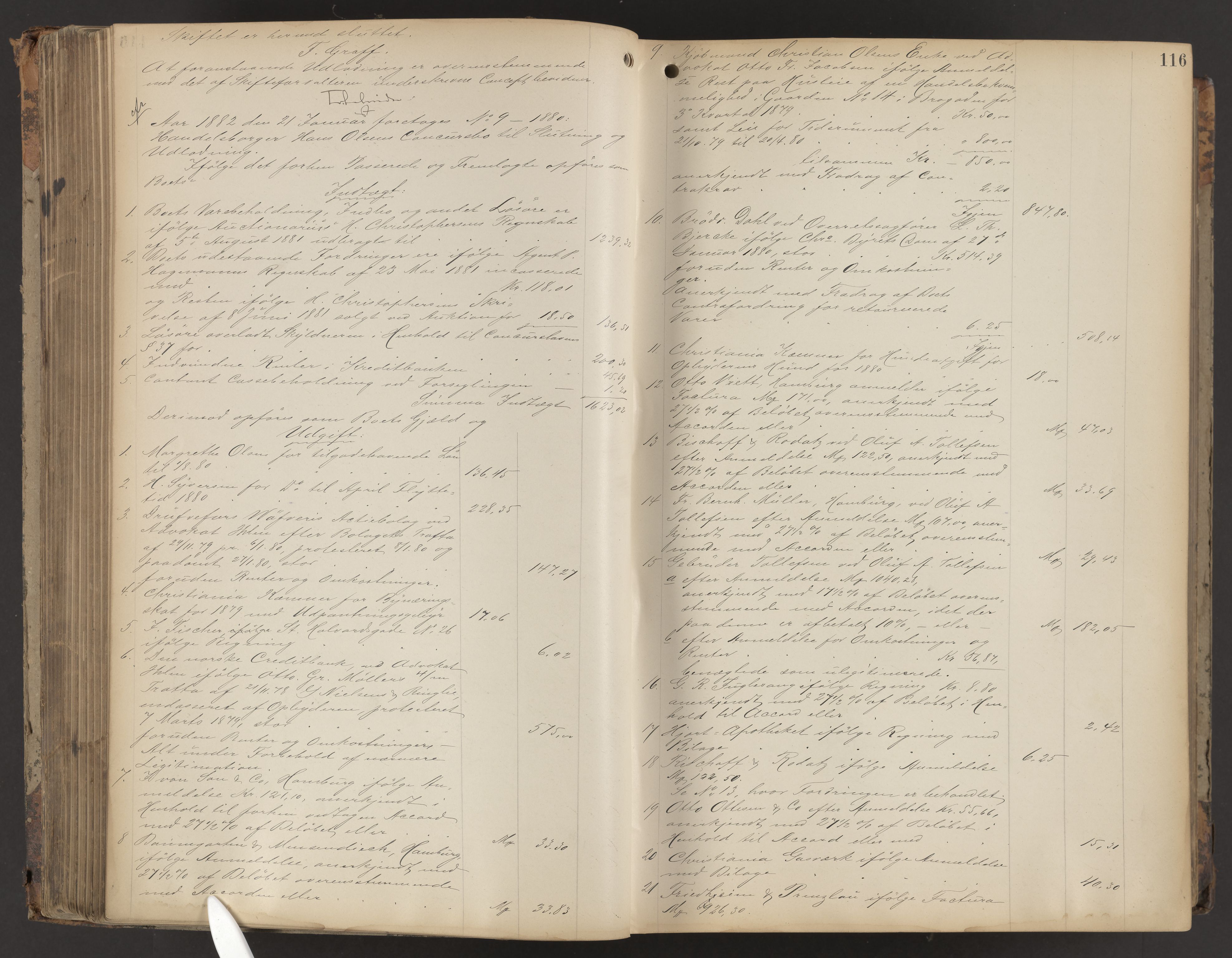 Oslo skifterett, AV/SAO-A-10383/H/Hd/Hda/L0013: Skifteutlodningsprotokoll, 1881-1885, p. 115b-116a