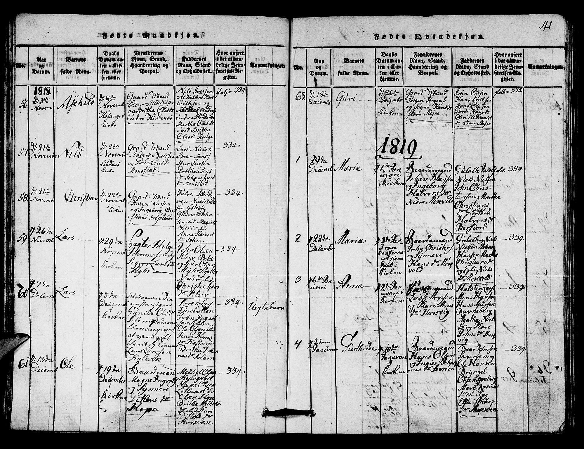 Lindås Sokneprestembete, AV/SAB-A-76701/H/Hab/Haba/L0001: Parish register (copy) no. A 1, 1816-1823, p. 41