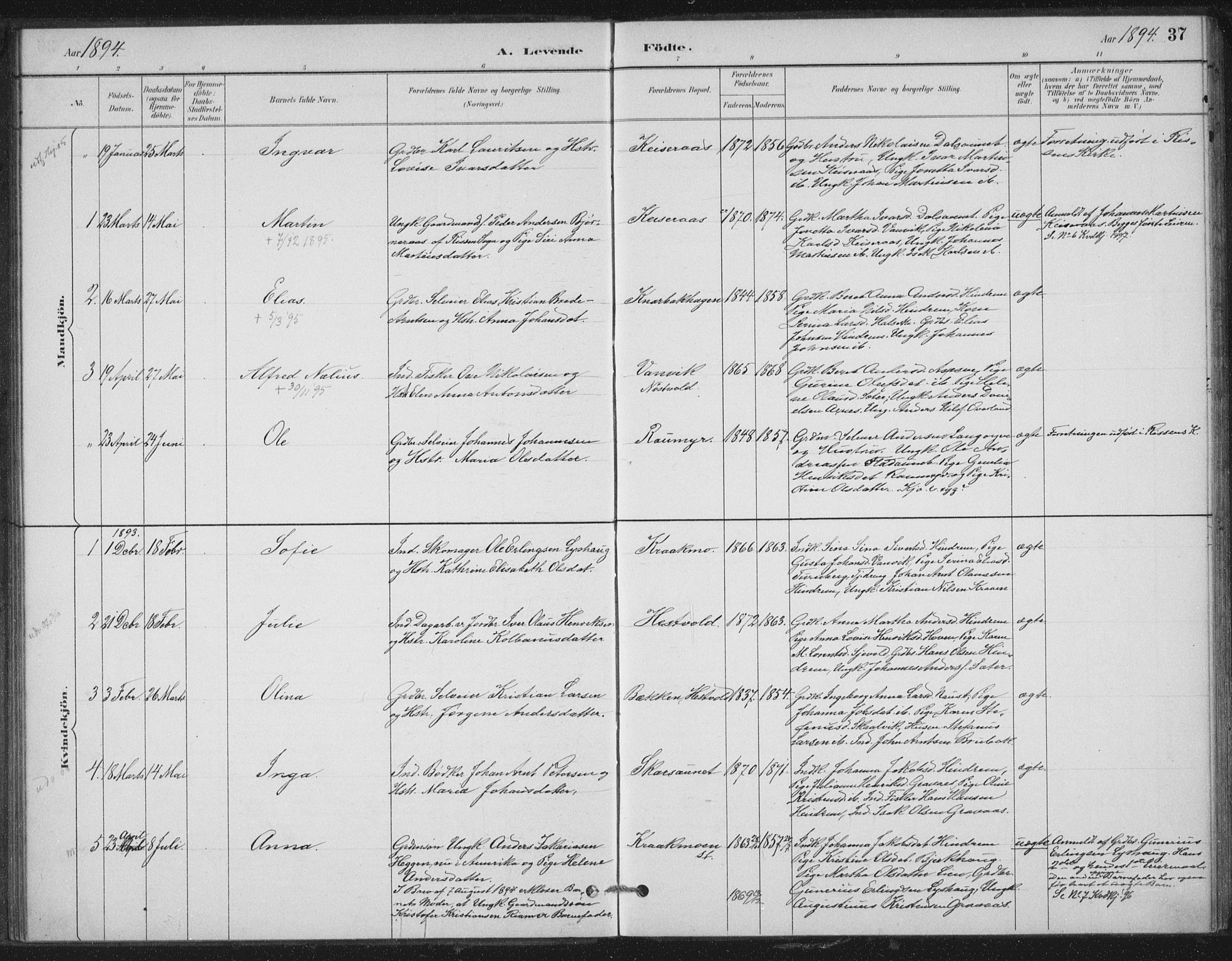 Ministerialprotokoller, klokkerbøker og fødselsregistre - Nord-Trøndelag, SAT/A-1458/702/L0023: Parish register (official) no. 702A01, 1883-1897, p. 37