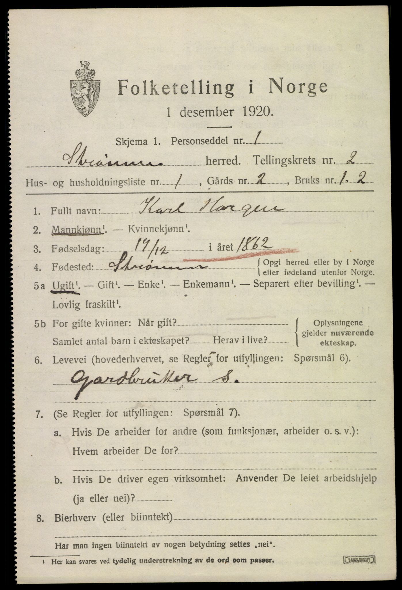 SAKO, 1920 census for Strømm, 1920, p. 1577