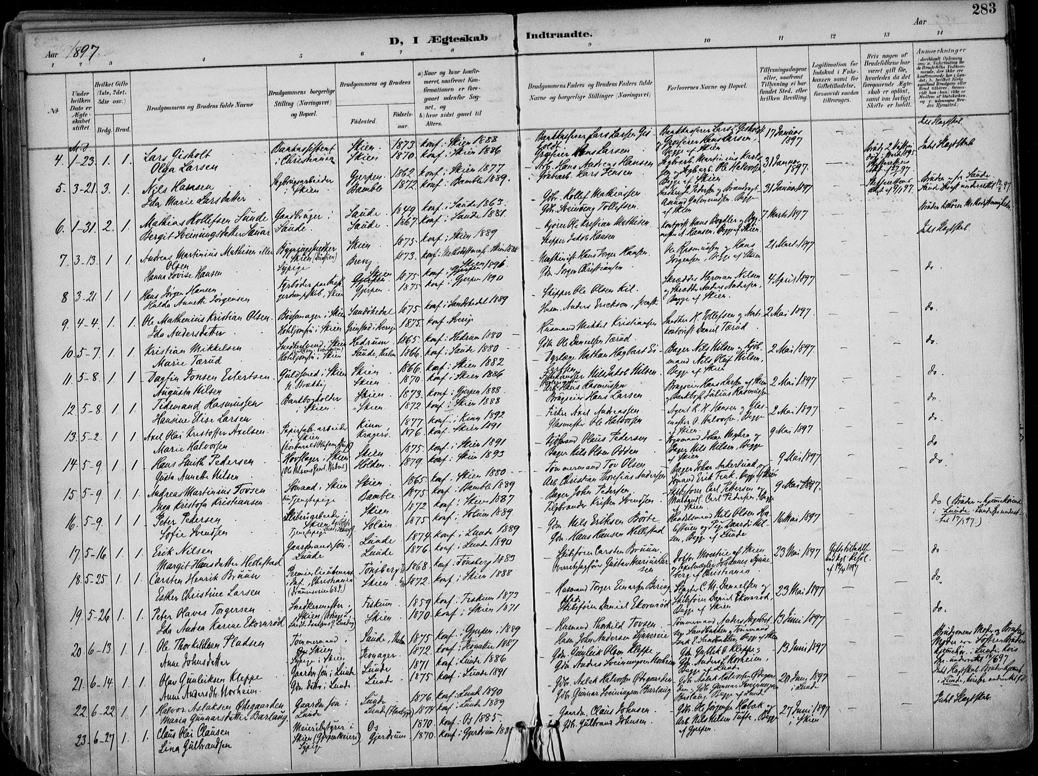 Skien kirkebøker, SAKO/A-302/F/Fa/L0010: Parish register (official) no. 10, 1891-1899, p. 283