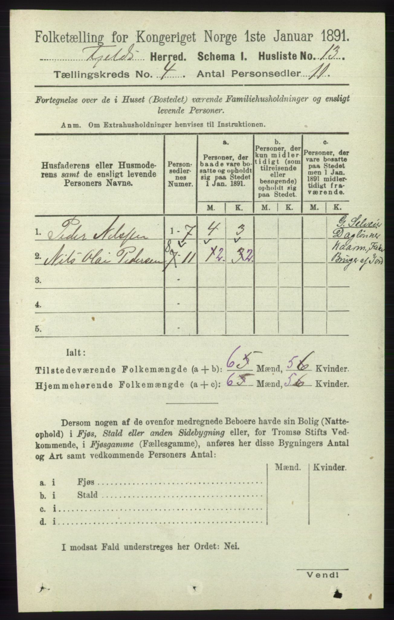 RA, 1891 census for 1246 Fjell, 1891, p. 1966