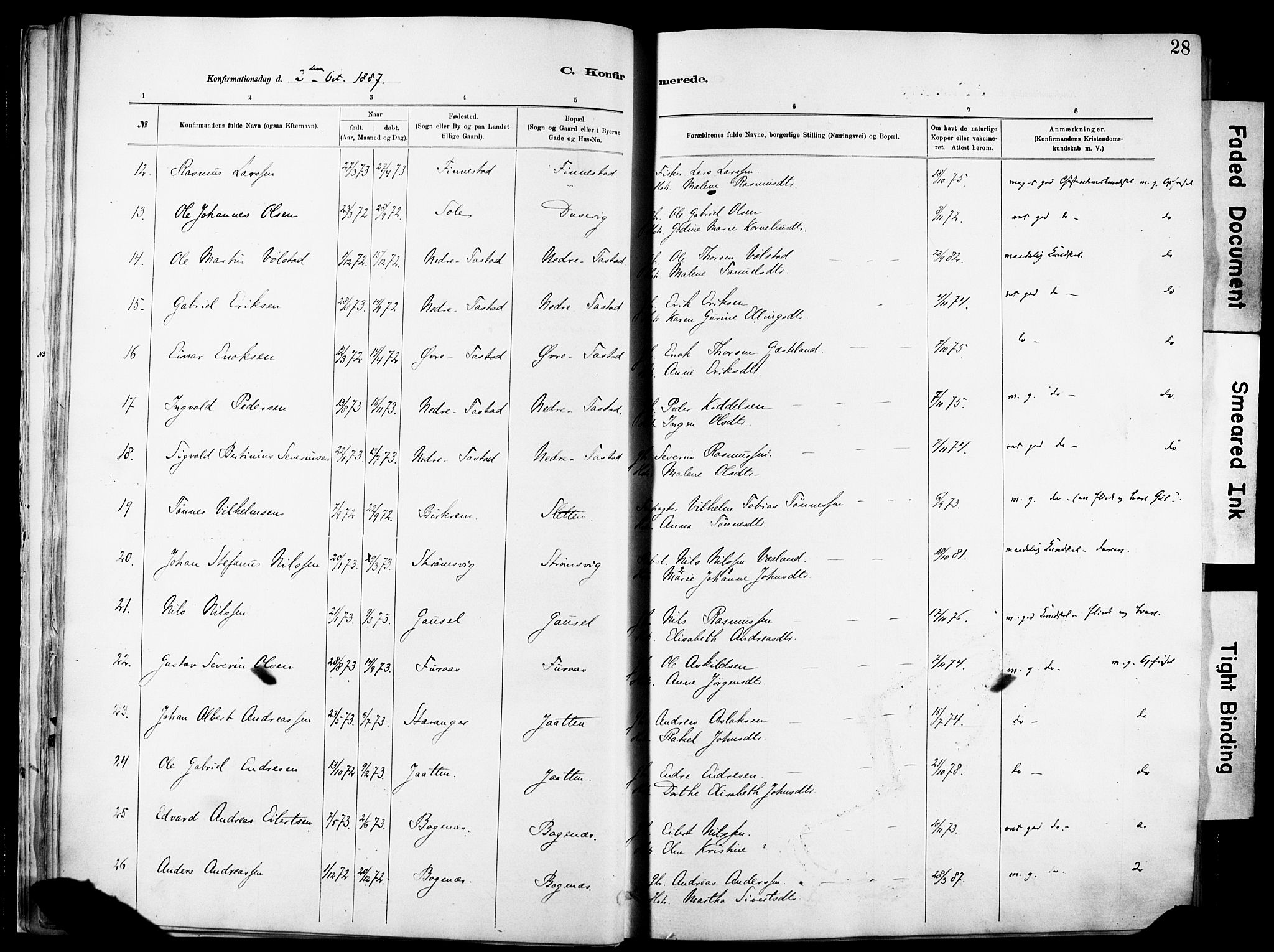 Hetland sokneprestkontor, AV/SAST-A-101826/30/30BA/L0012: Parish register (official) no. A 12, 1882-1912, p. 28