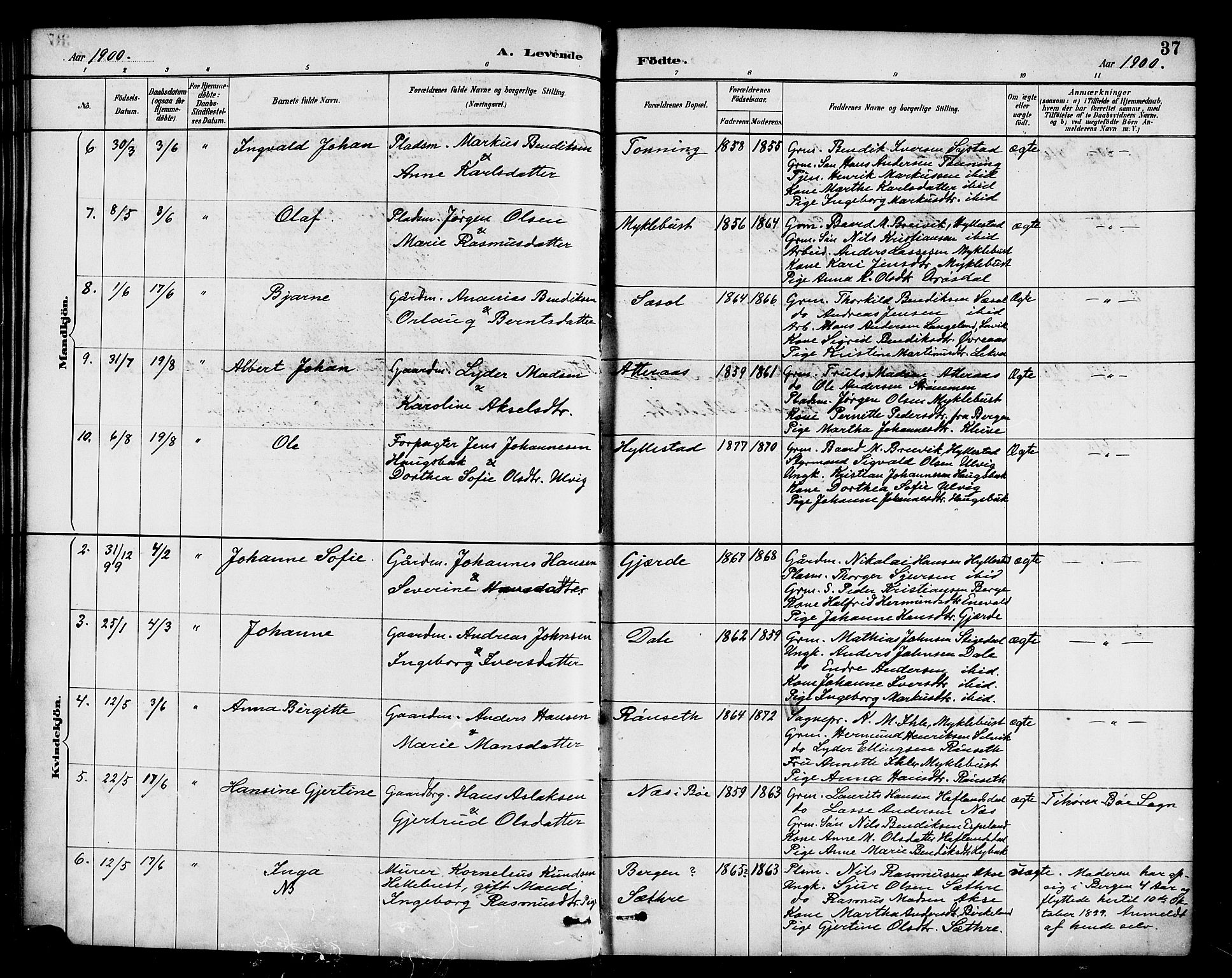 Hyllestad sokneprestembete, SAB/A-80401: Parish register (official) no. B 1, 1886-1904, p. 37
