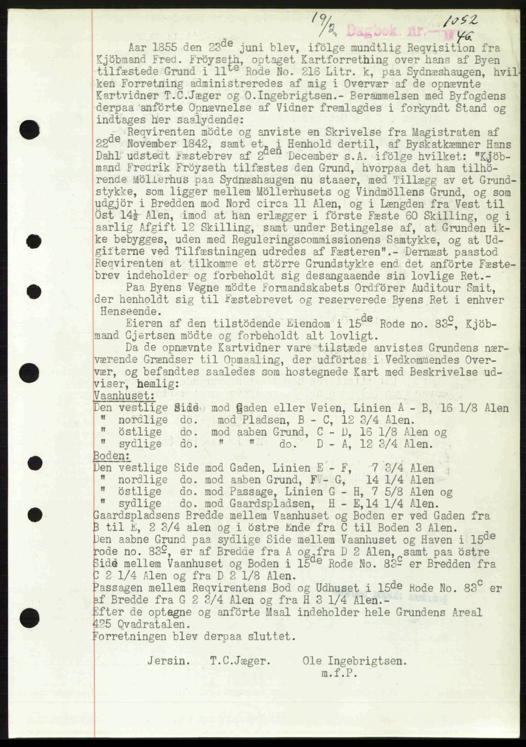 Byfogd og Byskriver i Bergen, SAB/A-3401/03/03Bc/L0022: Mortgage book no. A18, 1946-1946, Diary no: : 1052/1946