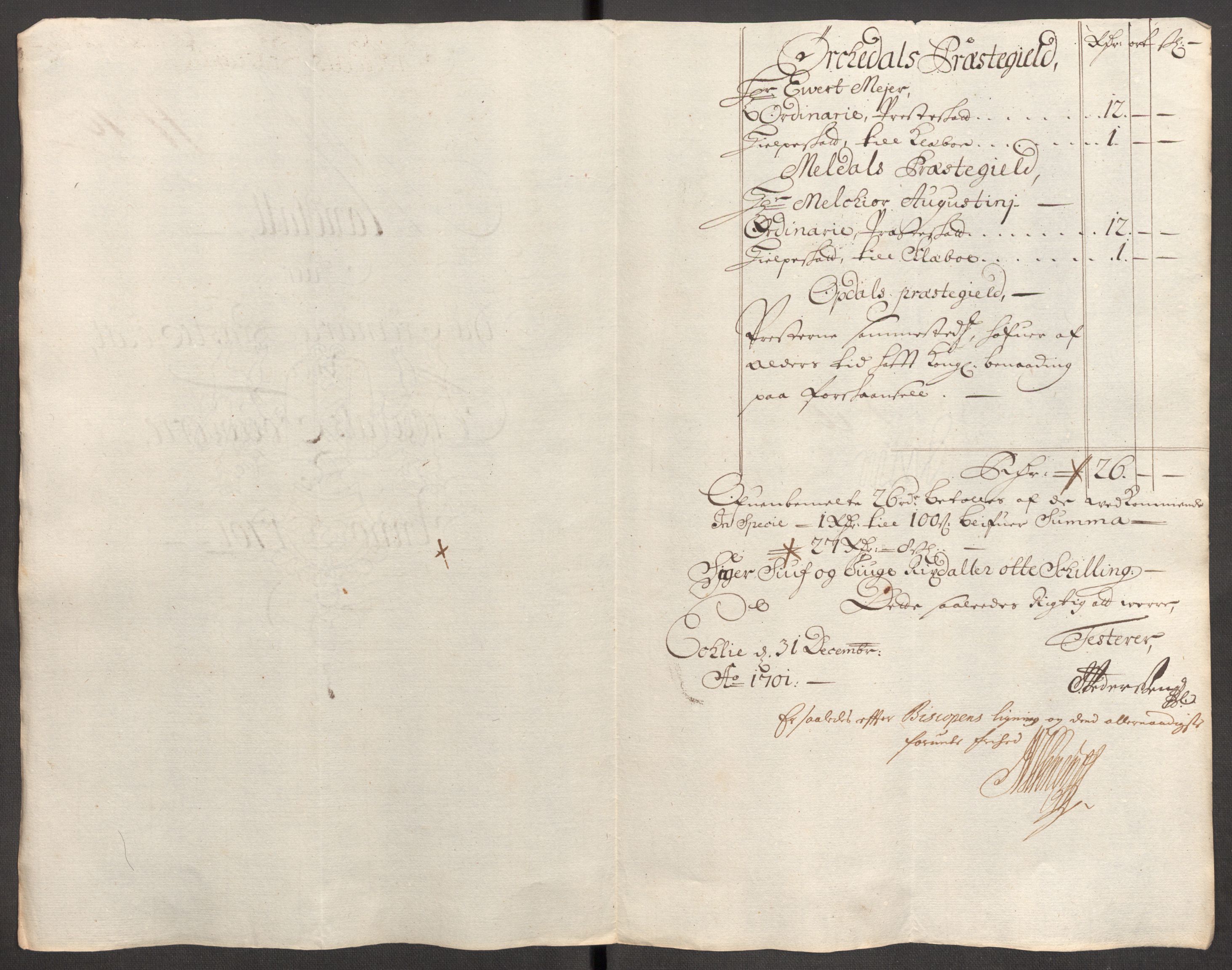 Rentekammeret inntil 1814, Reviderte regnskaper, Fogderegnskap, AV/RA-EA-4092/R60/L3951: Fogderegnskap Orkdal og Gauldal, 1701, p. 144