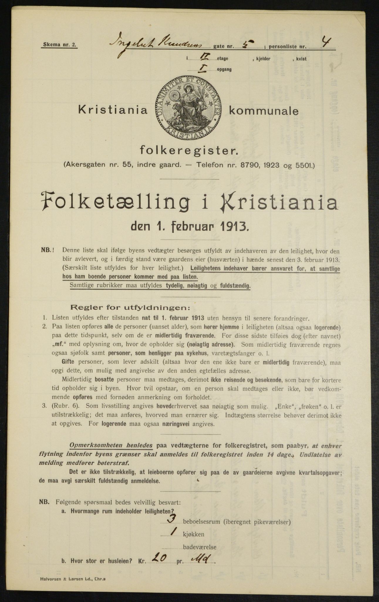 OBA, Municipal Census 1913 for Kristiania, 1913, p. 43665