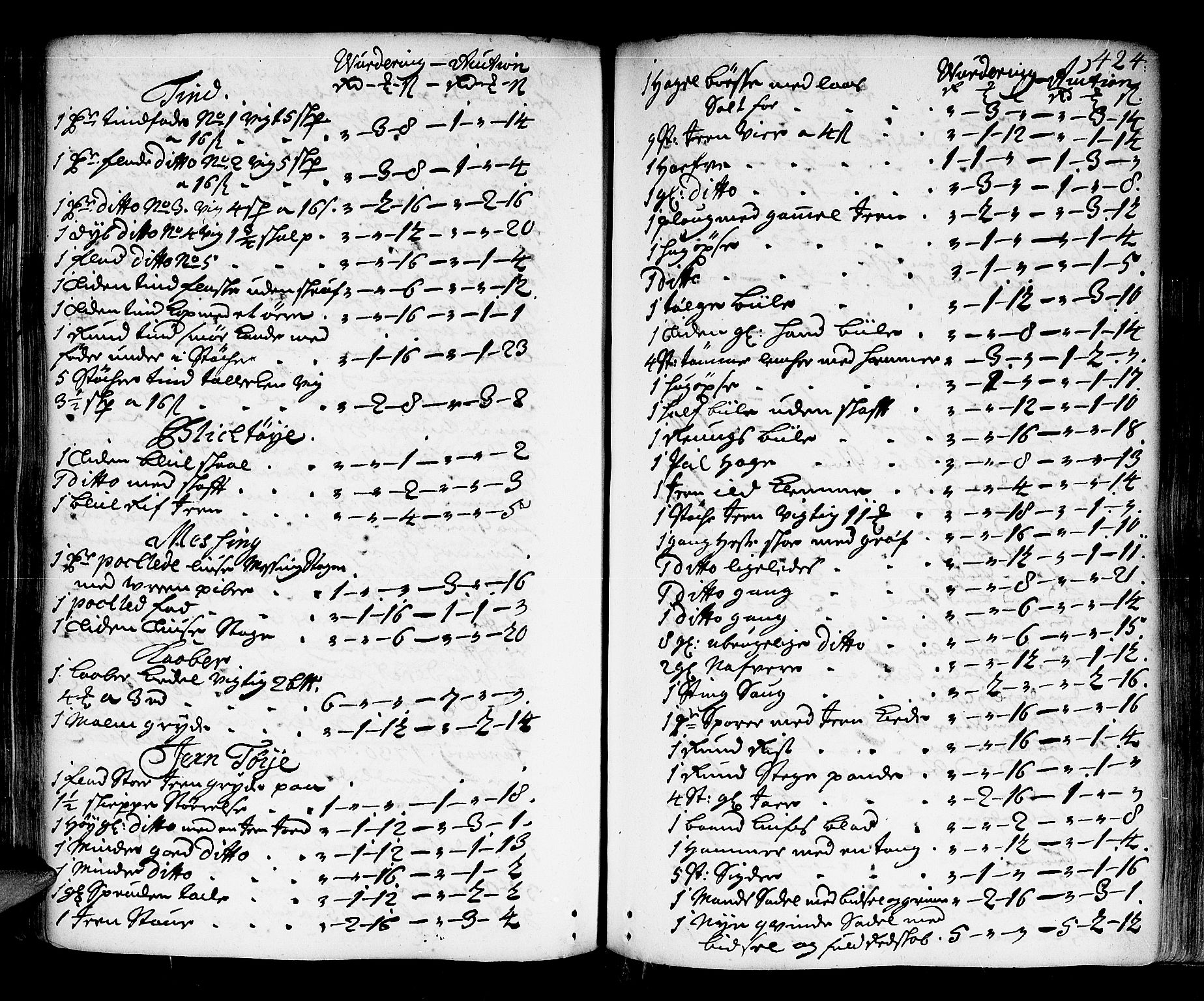 Lier, Røyken og Hurum sorenskriveri, AV/SAKO-A-89/H/Hc/L0003: Skifteprotokoll, 1717-1737, p. 423b-424a