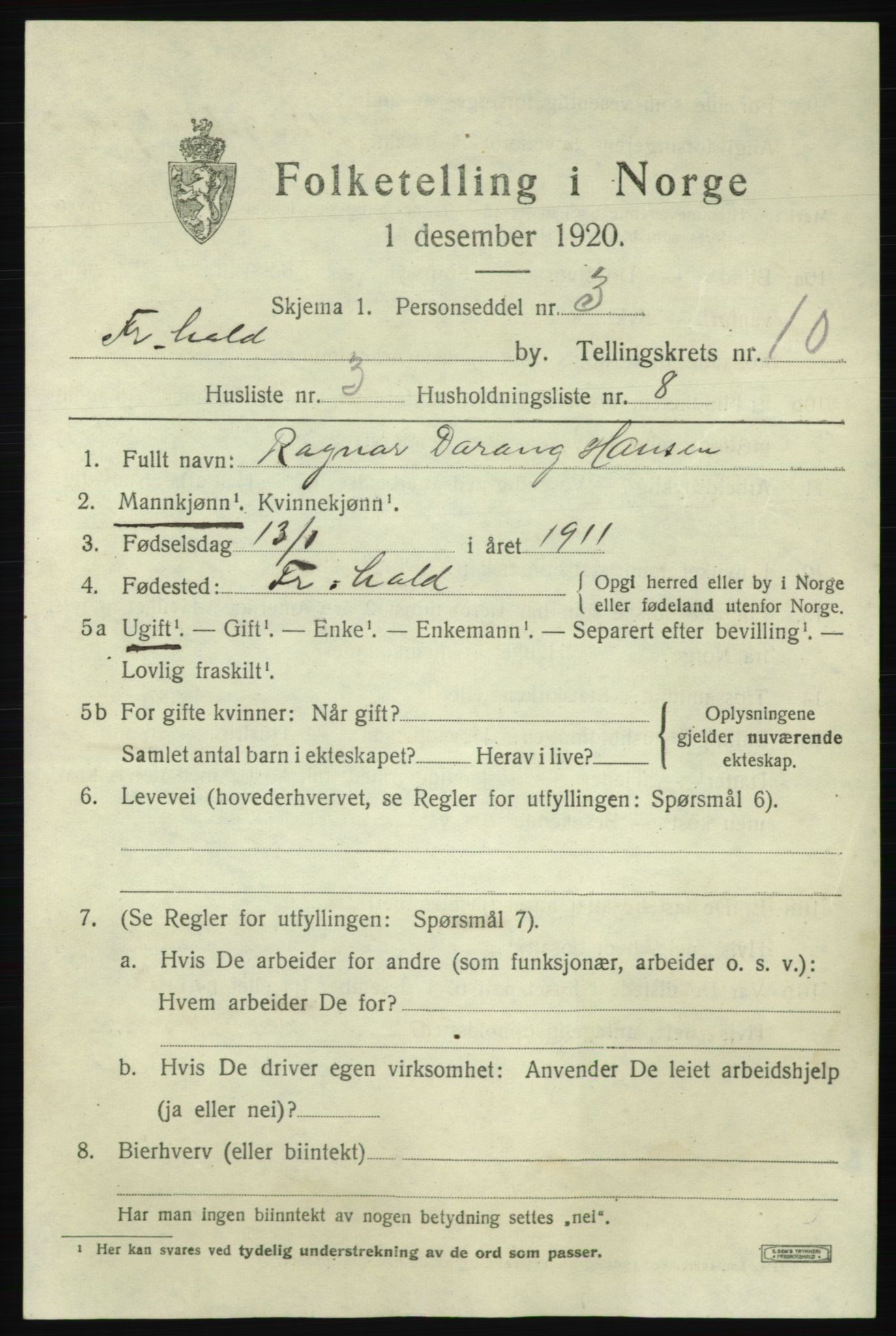 SAO, 1920 census for Fredrikshald, 1920, p. 17500