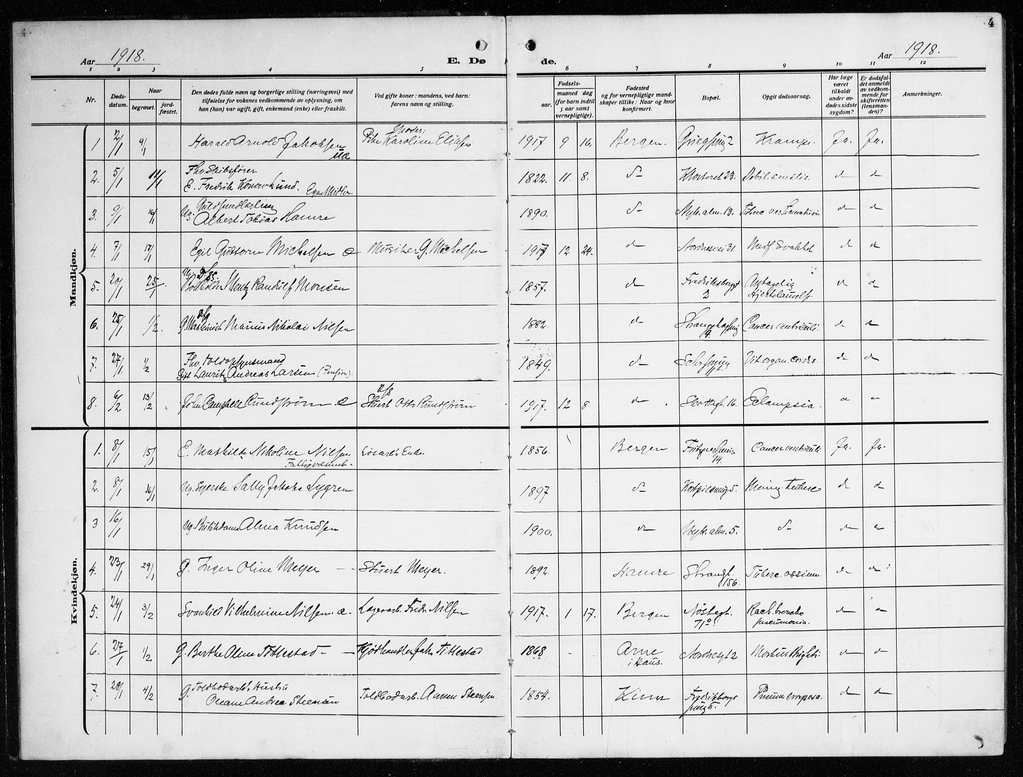Nykirken Sokneprestembete, AV/SAB-A-77101/H/Haa/L0046: Parish register (official) no. E 6, 1918-1944, p. 4