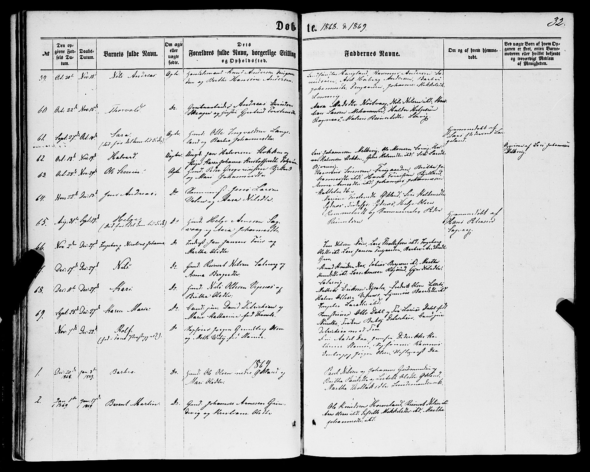 Stord sokneprestembete, AV/SAB-A-78201/H/Haa: Parish register (official) no. B 1, 1862-1877, p. 32