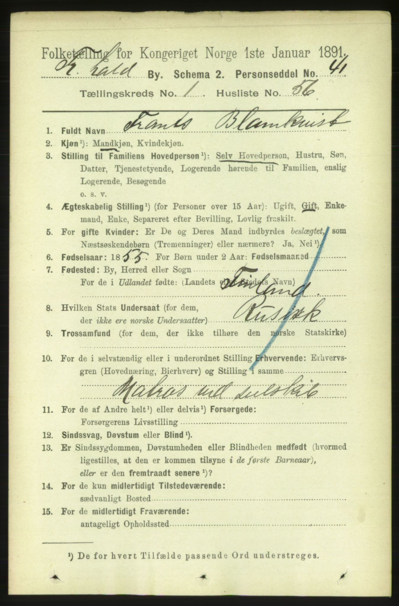 RA, 1891 census for 0101 Fredrikshald, 1891, p. 2469