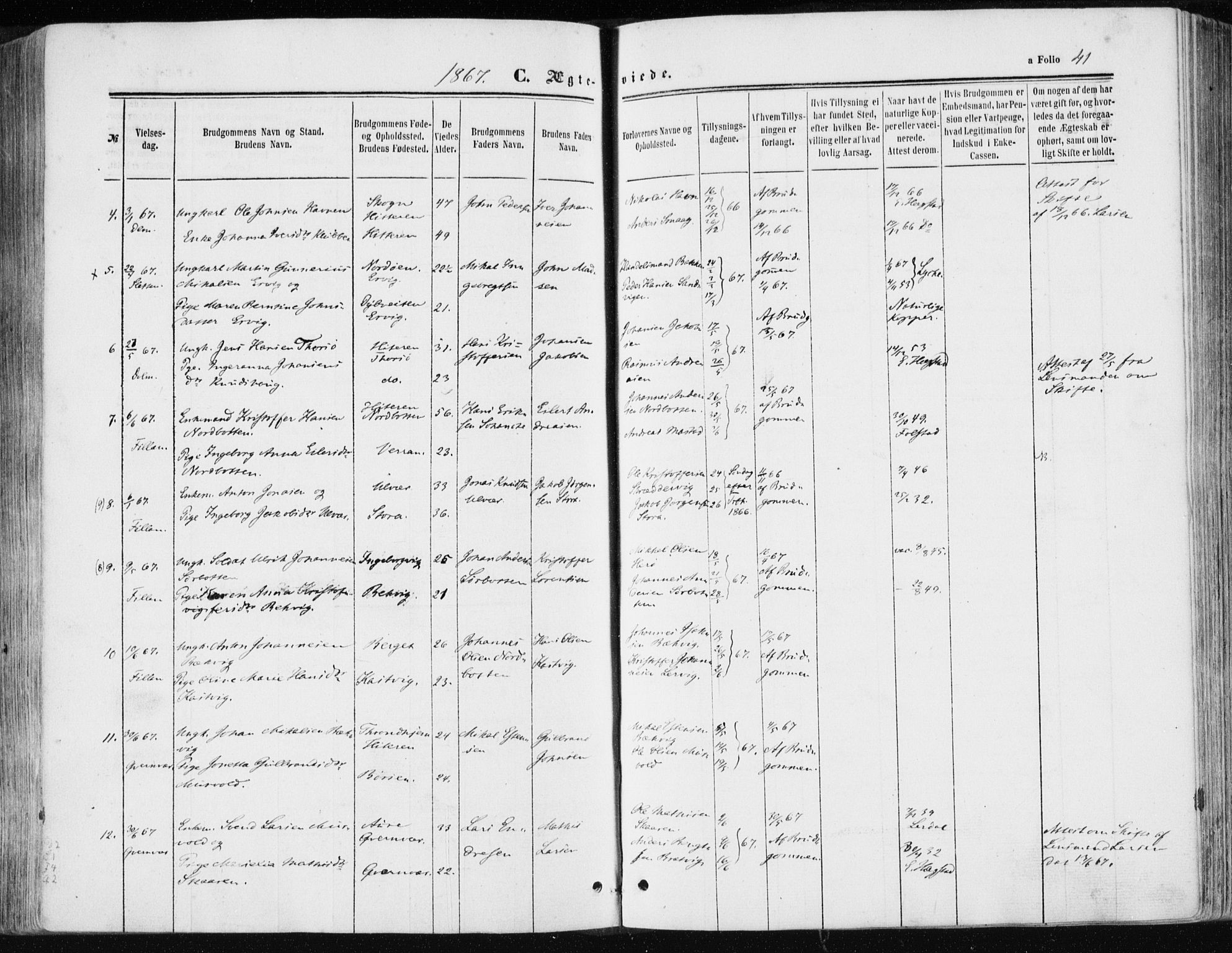 Ministerialprotokoller, klokkerbøker og fødselsregistre - Sør-Trøndelag, SAT/A-1456/634/L0531: Parish register (official) no. 634A07, 1861-1870, p. 41