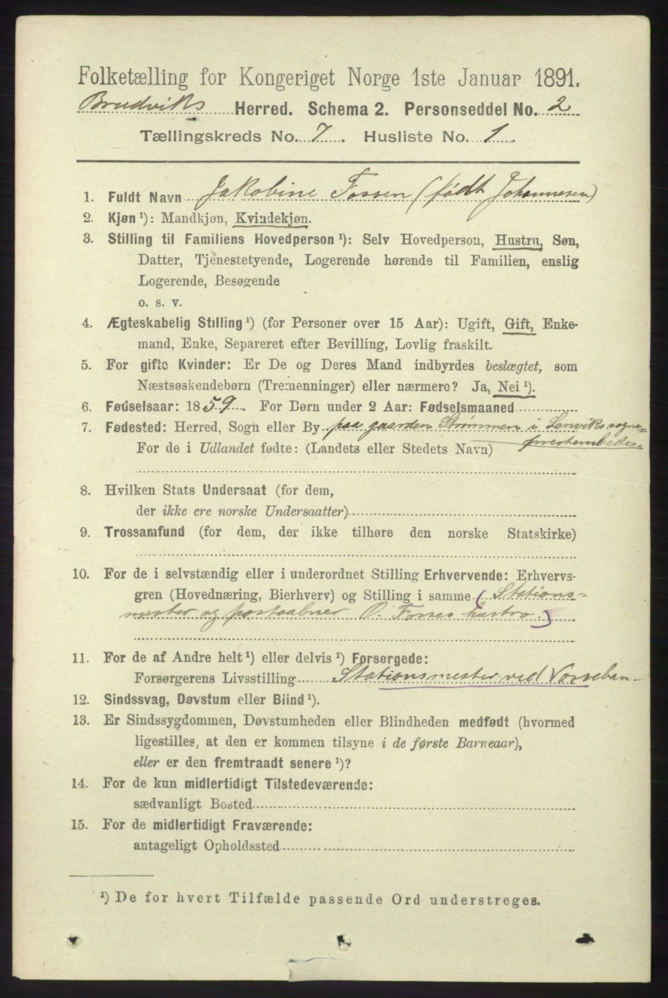 RA, 1891 census for 1251 Bruvik, 1891, p. 2040