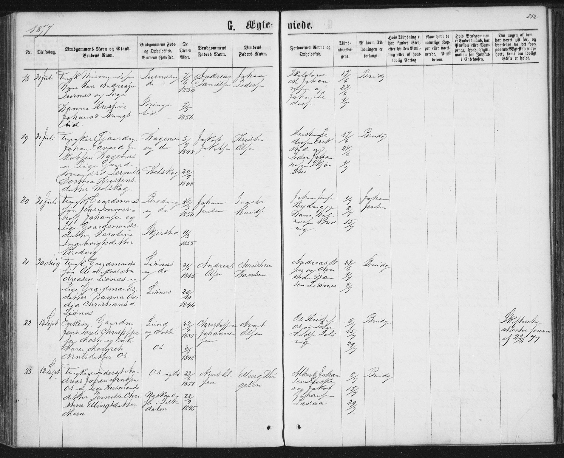 Ministerialprotokoller, klokkerbøker og fødselsregistre - Nordland, AV/SAT-A-1459/852/L0739: Parish register (official) no. 852A09, 1866-1877, p. 252