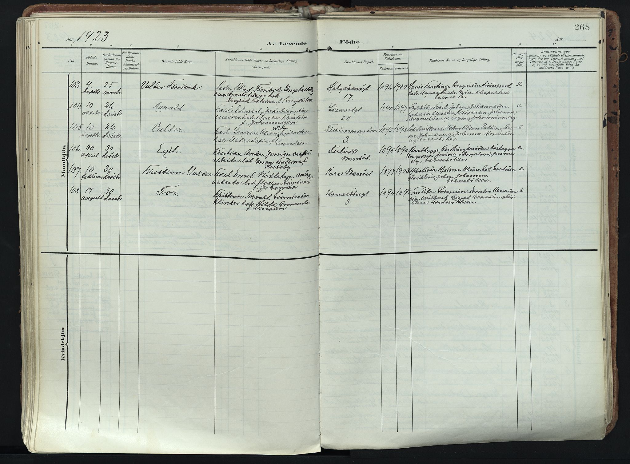 Larvik kirkebøker, SAKO/A-352/F/Fa/L0012: Parish register (official) no. I 12, 1905-1933, p. 268