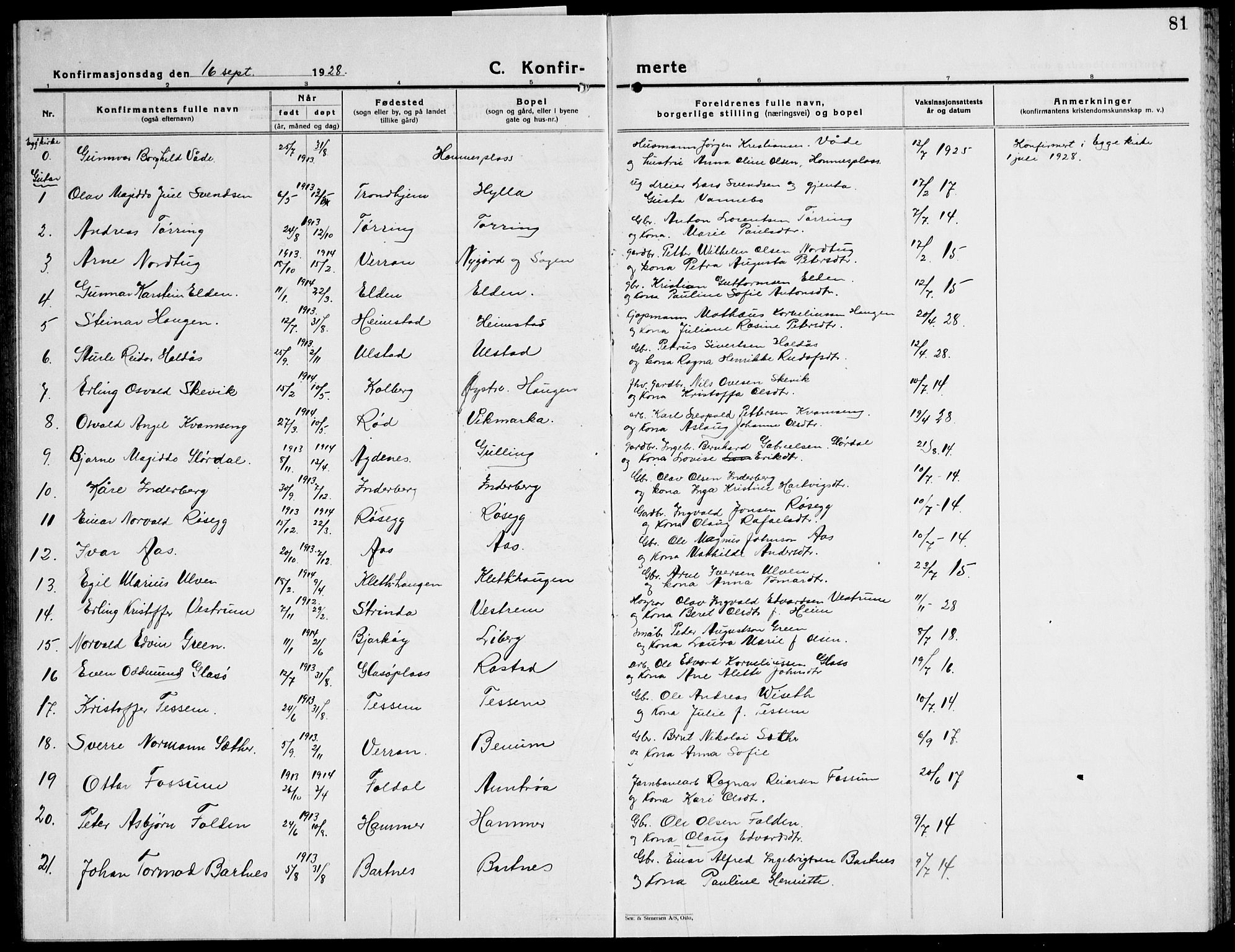 Ministerialprotokoller, klokkerbøker og fødselsregistre - Nord-Trøndelag, SAT/A-1458/741/L0403: Parish register (copy) no. 741C04, 1925-1944, p. 81