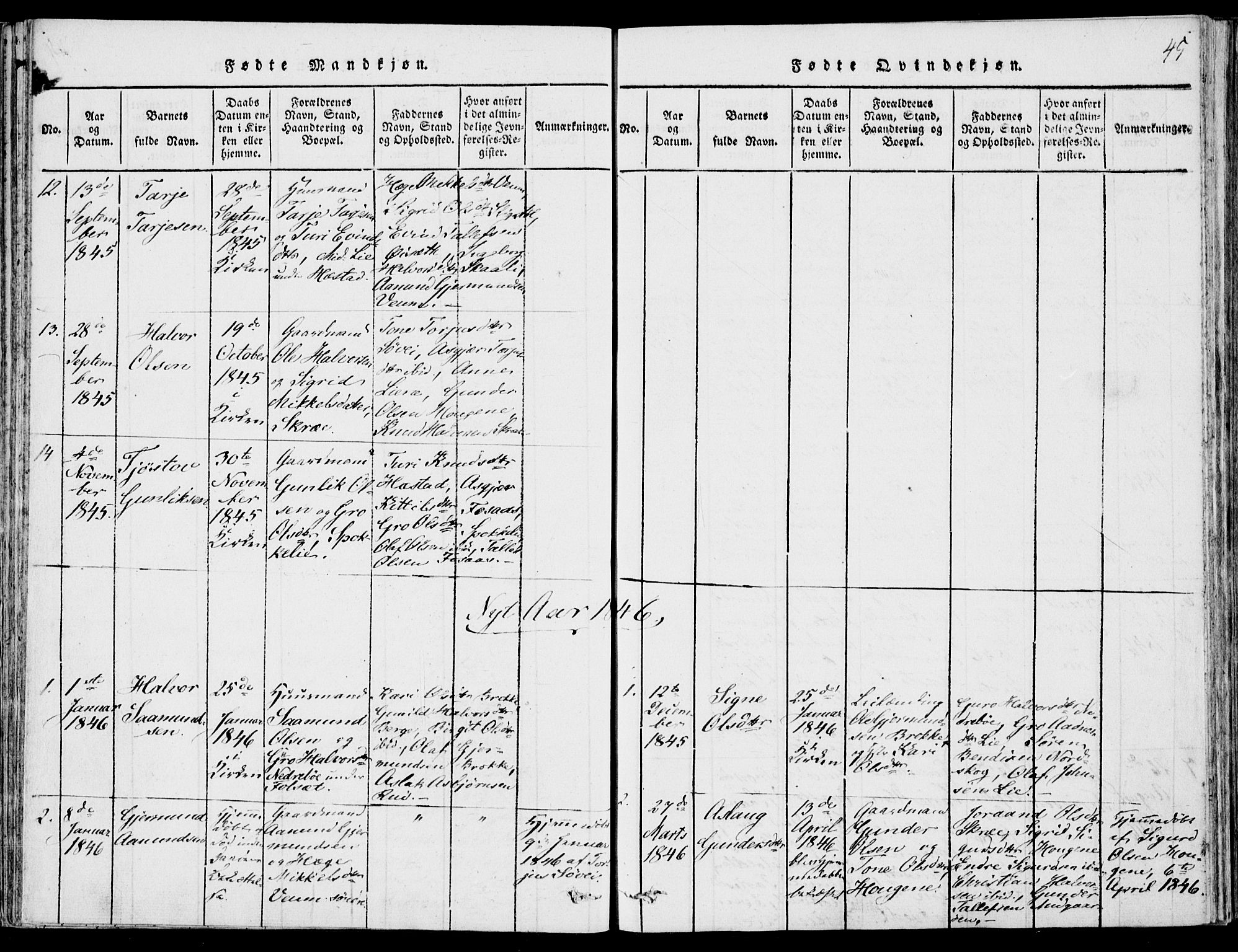 Fyresdal kirkebøker, SAKO/A-263/F/Fb/L0001: Parish register (official) no. II 1, 1815-1854, p. 45
