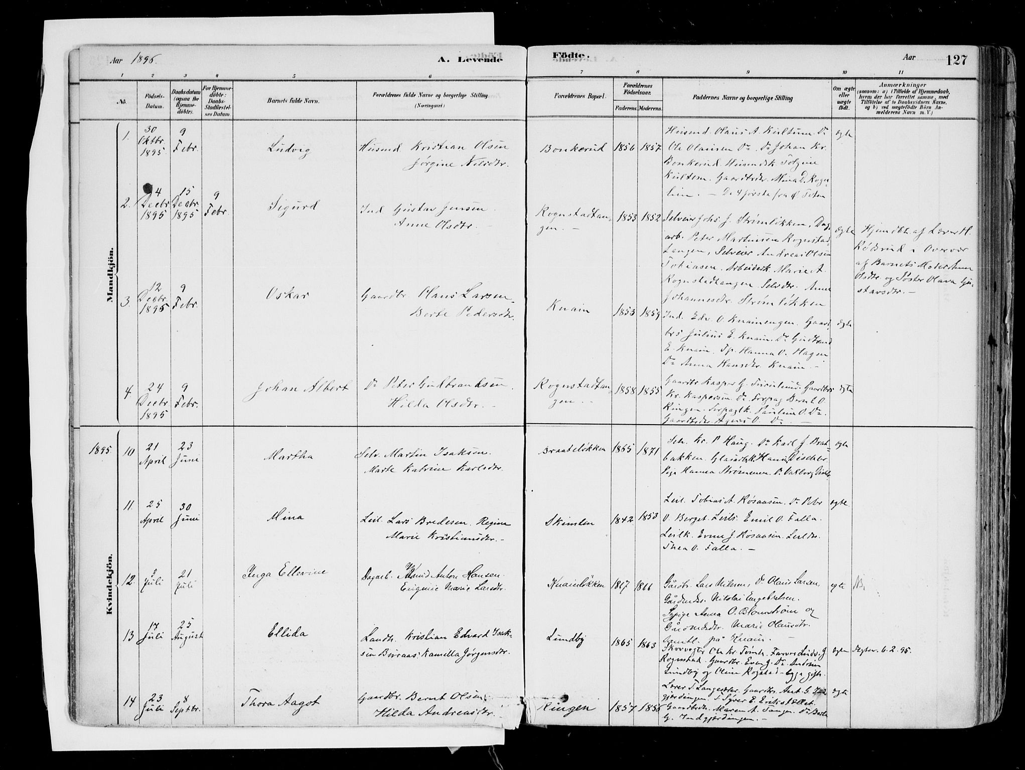 Hurdal prestekontor Kirkebøker, AV/SAO-A-10889/F/Fa/L0007: Parish register (official) no. I 7, 1878-1906, p. 127