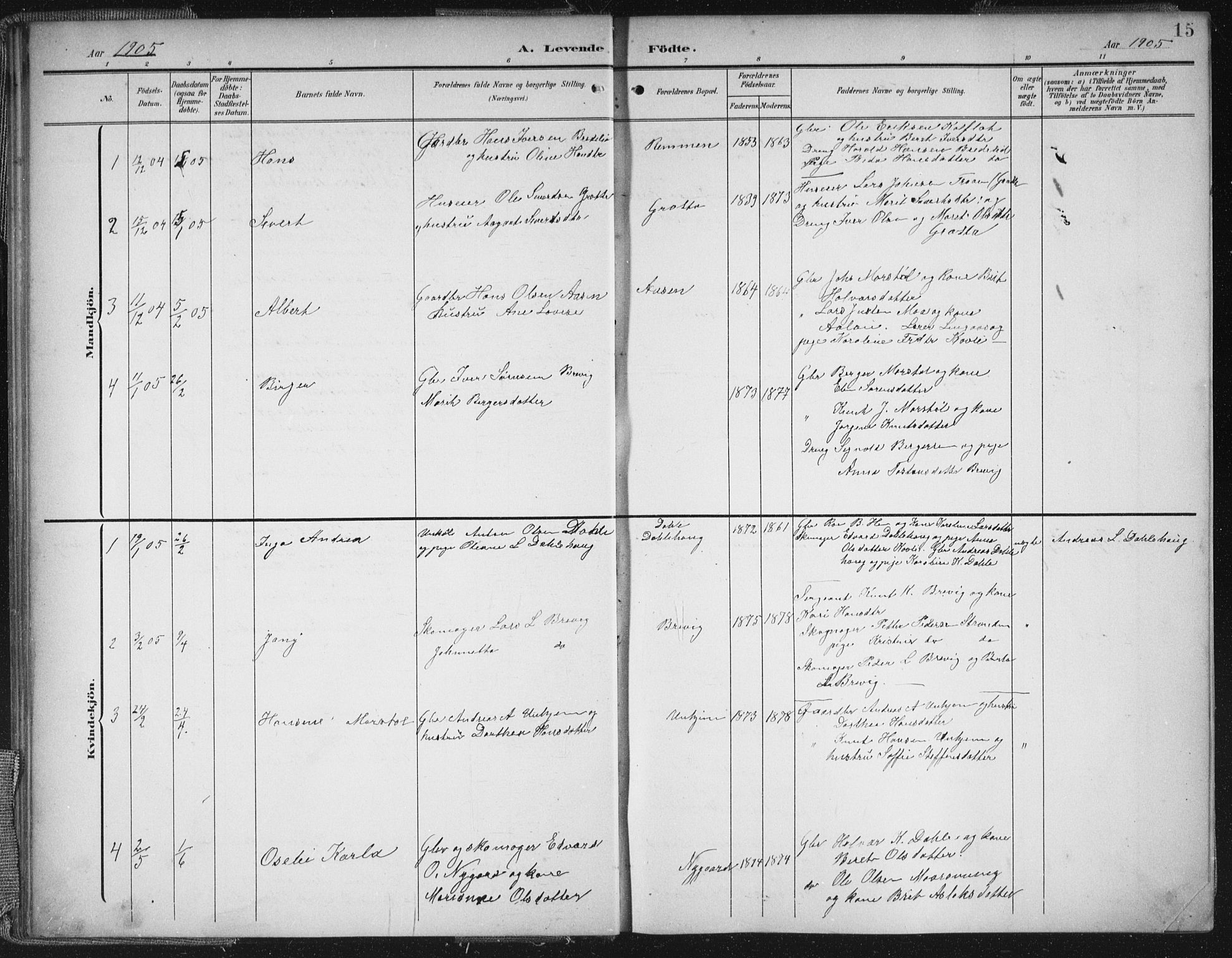 Ministerialprotokoller, klokkerbøker og fødselsregistre - Møre og Romsdal, AV/SAT-A-1454/545/L0589: Parish register (copy) no. 545C03, 1902-1937, p. 15