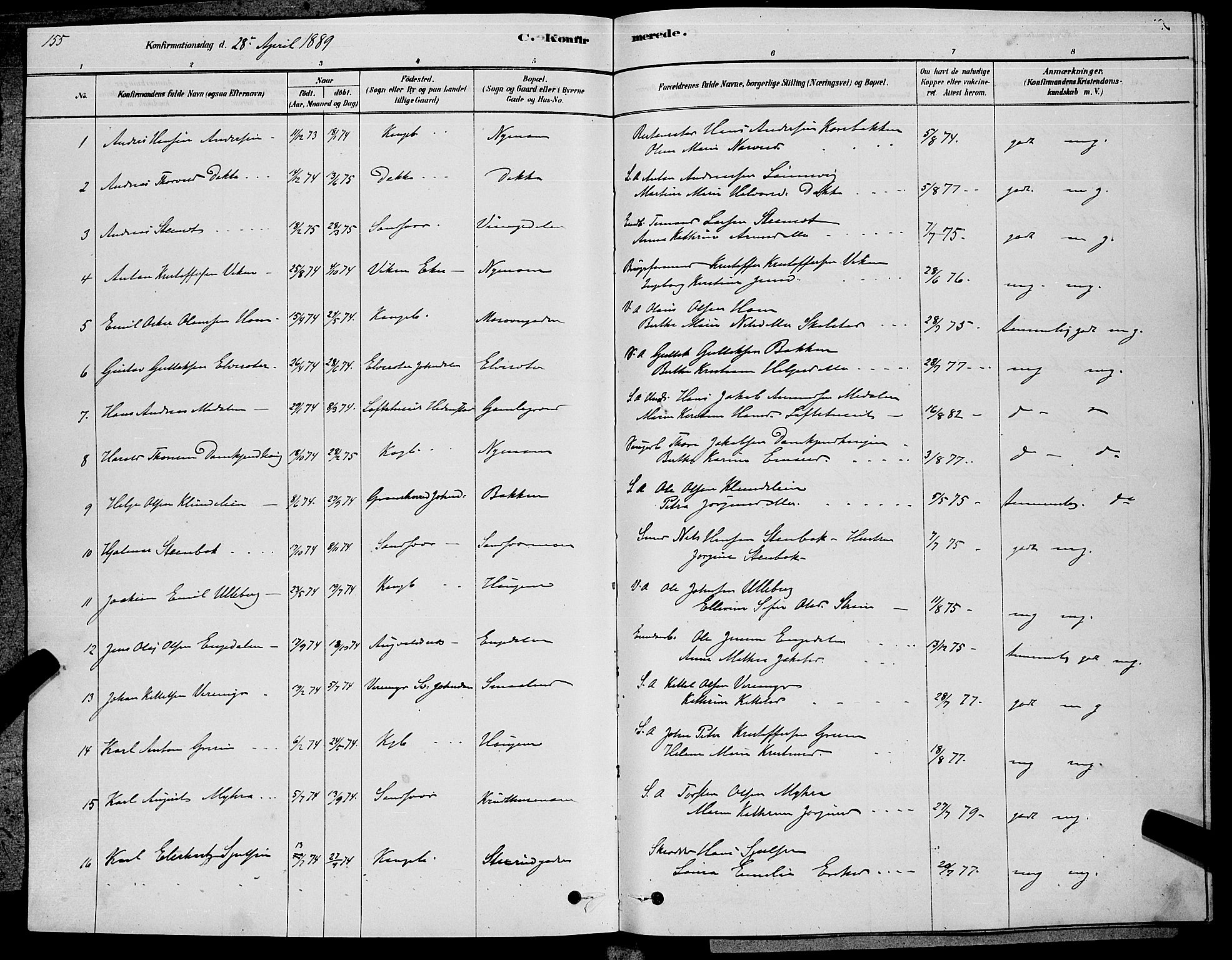 Kongsberg kirkebøker, AV/SAKO-A-22/G/Ga/L0005: Parish register (copy) no. 5, 1878-1889, p. 155