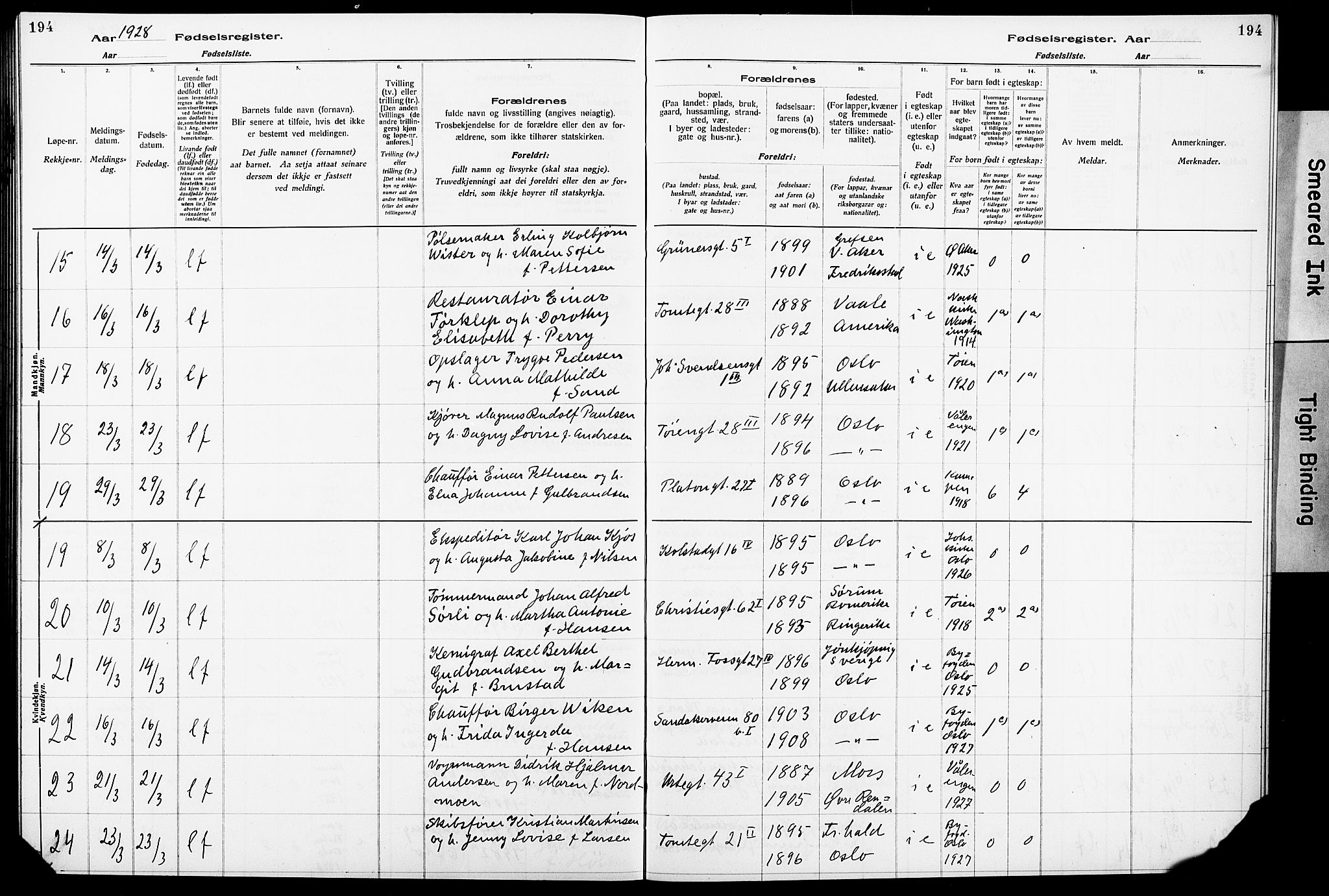 Krohgstøtten sykehusprest Kirkebøker, AV/SAO-A-10854/J/Ja/L0001: Birth register no. 1, 1917-1928, p. 194