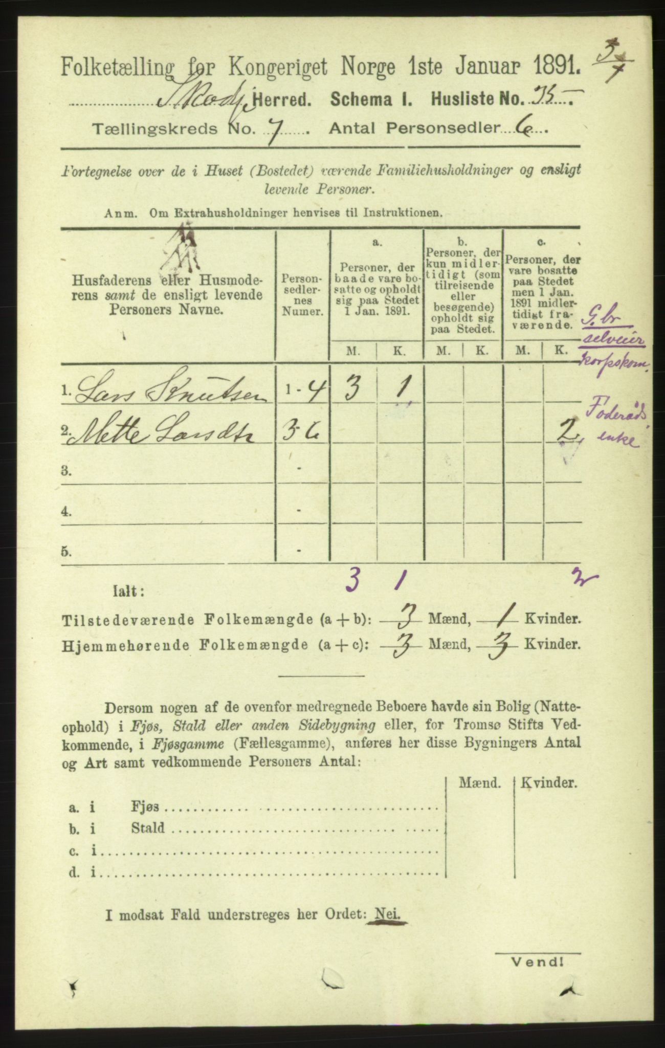 RA, 1891 census for 1529 Skodje, 1891, p. 1405