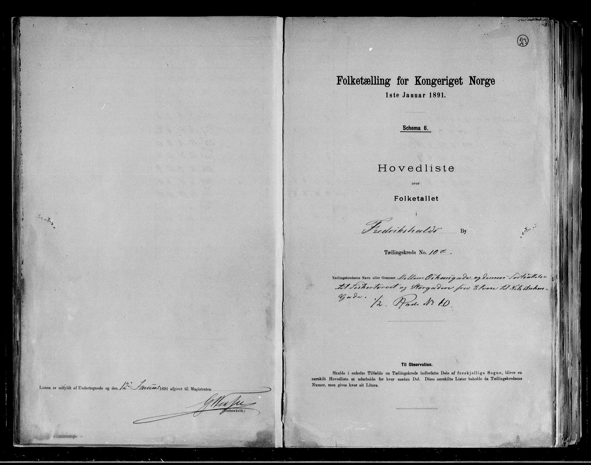 RA, 1891 census for 0101 Fredrikshald, 1891, p. 23
