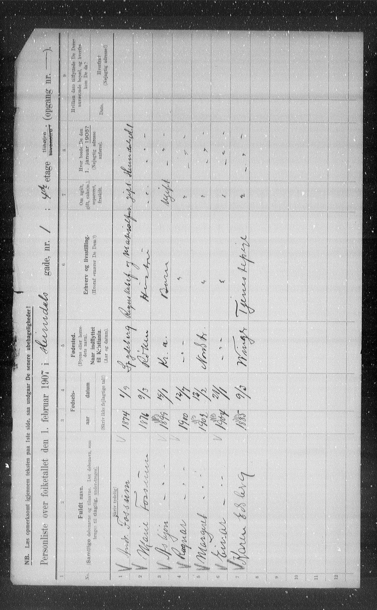 OBA, Municipal Census 1907 for Kristiania, 1907, p. 18890